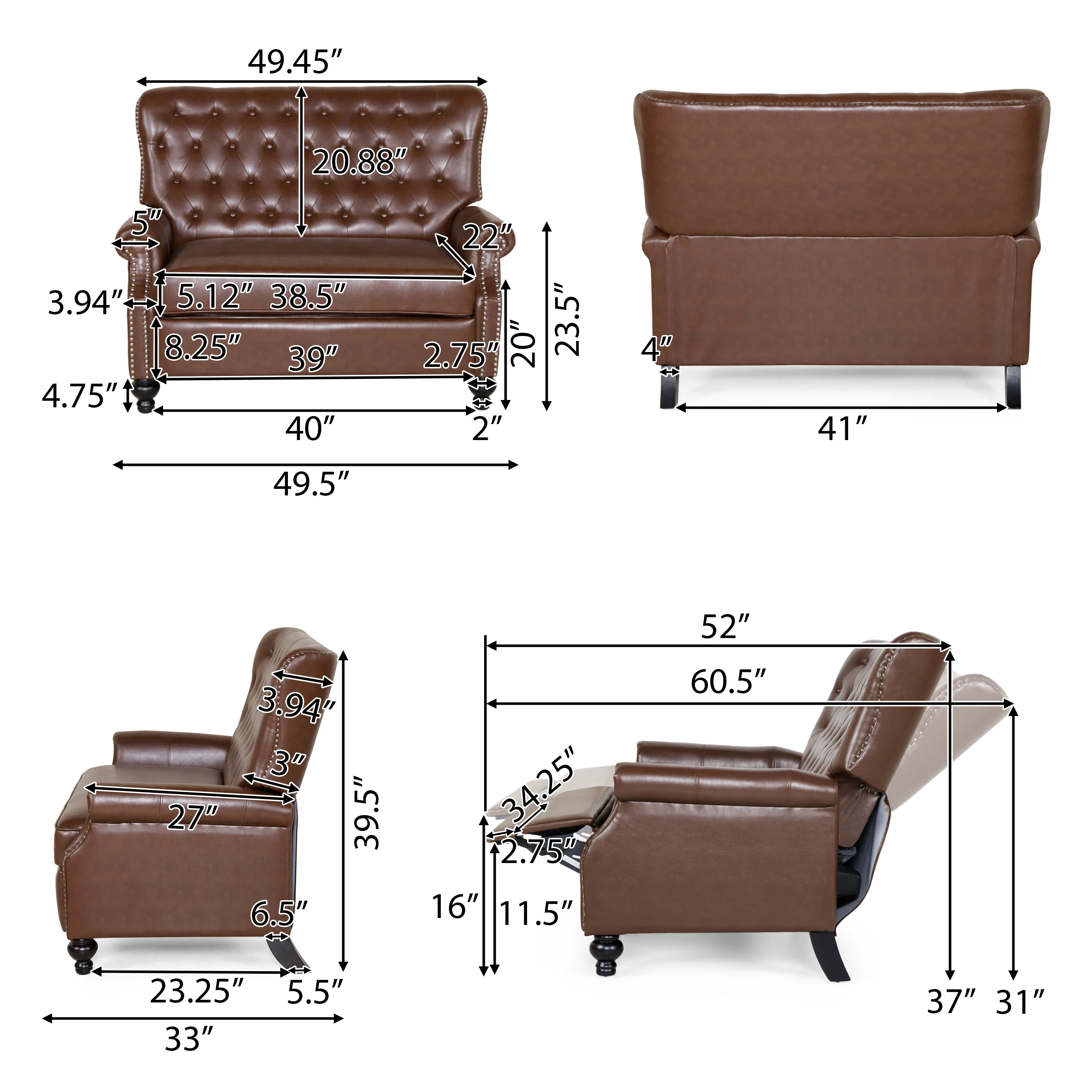 Belknap Contemporary Faux Leather Tufted Oversized Recliner with Nailhead Trim - furnishings