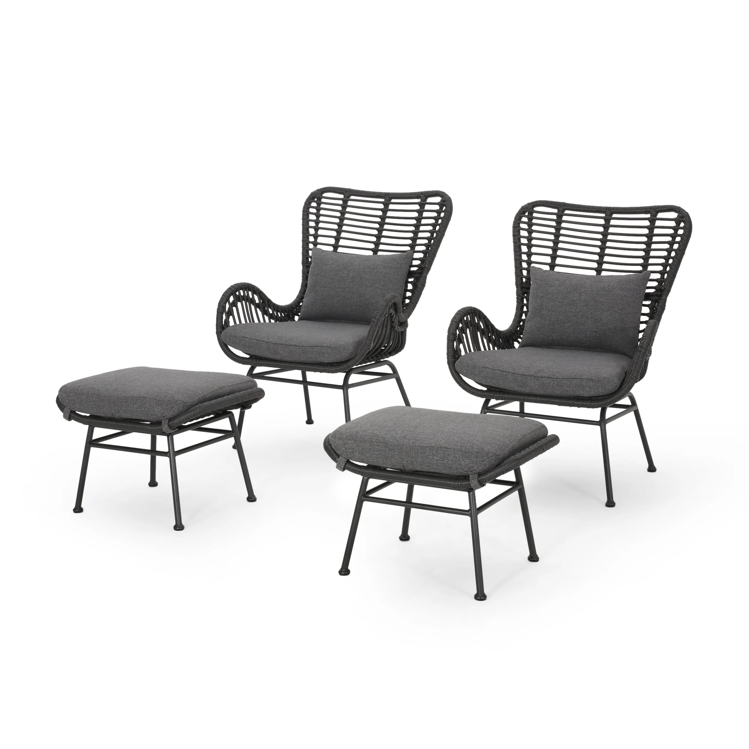 Izidro Indoor Boho Modern Wicker 4 Piece Club Chair and Ottoman Set - furnishings