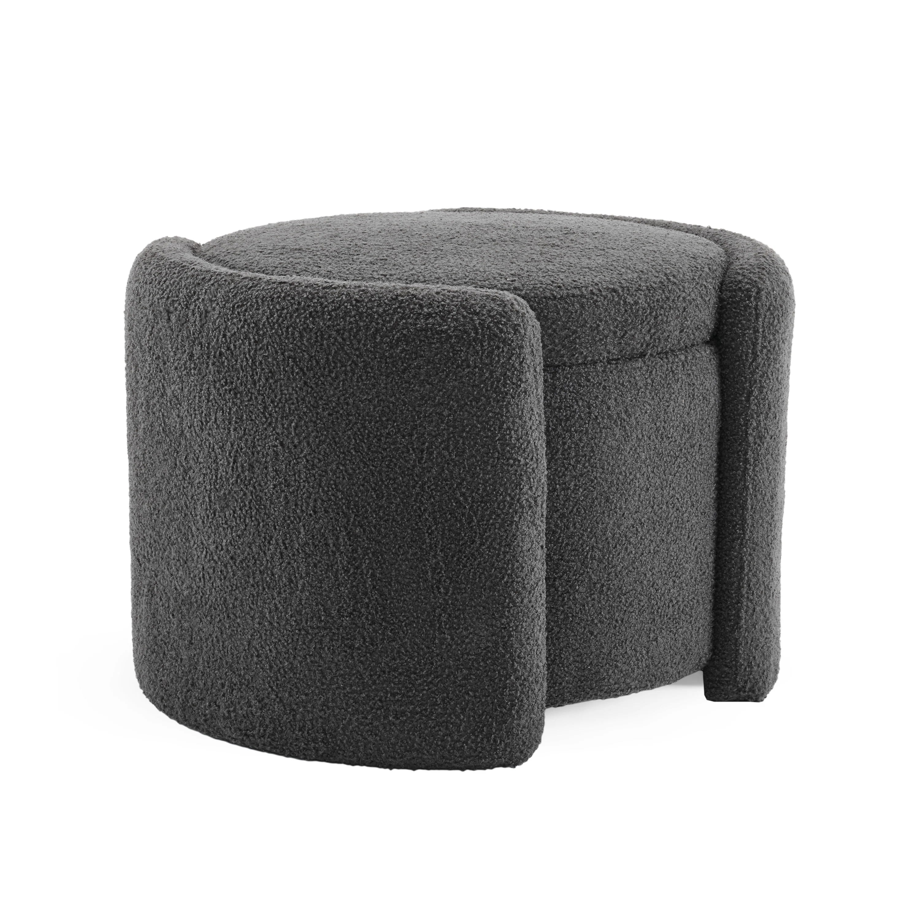 Cozy Lamb Fleece Oval Storage Ottoman Footstool Bench - furnishings