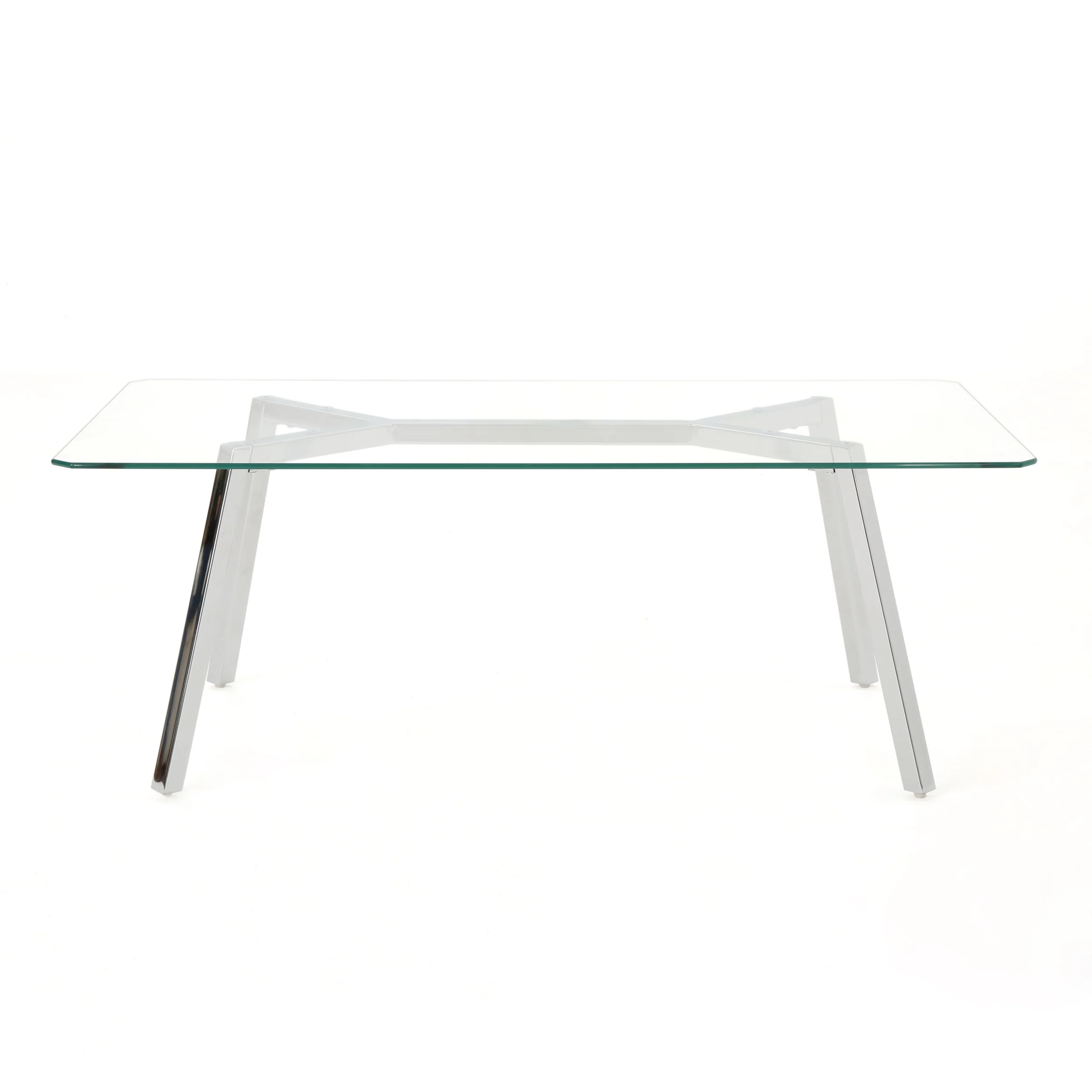 Arbutus Modern Glam Glass Top Dining Table, Clear and Chrome - furnishings