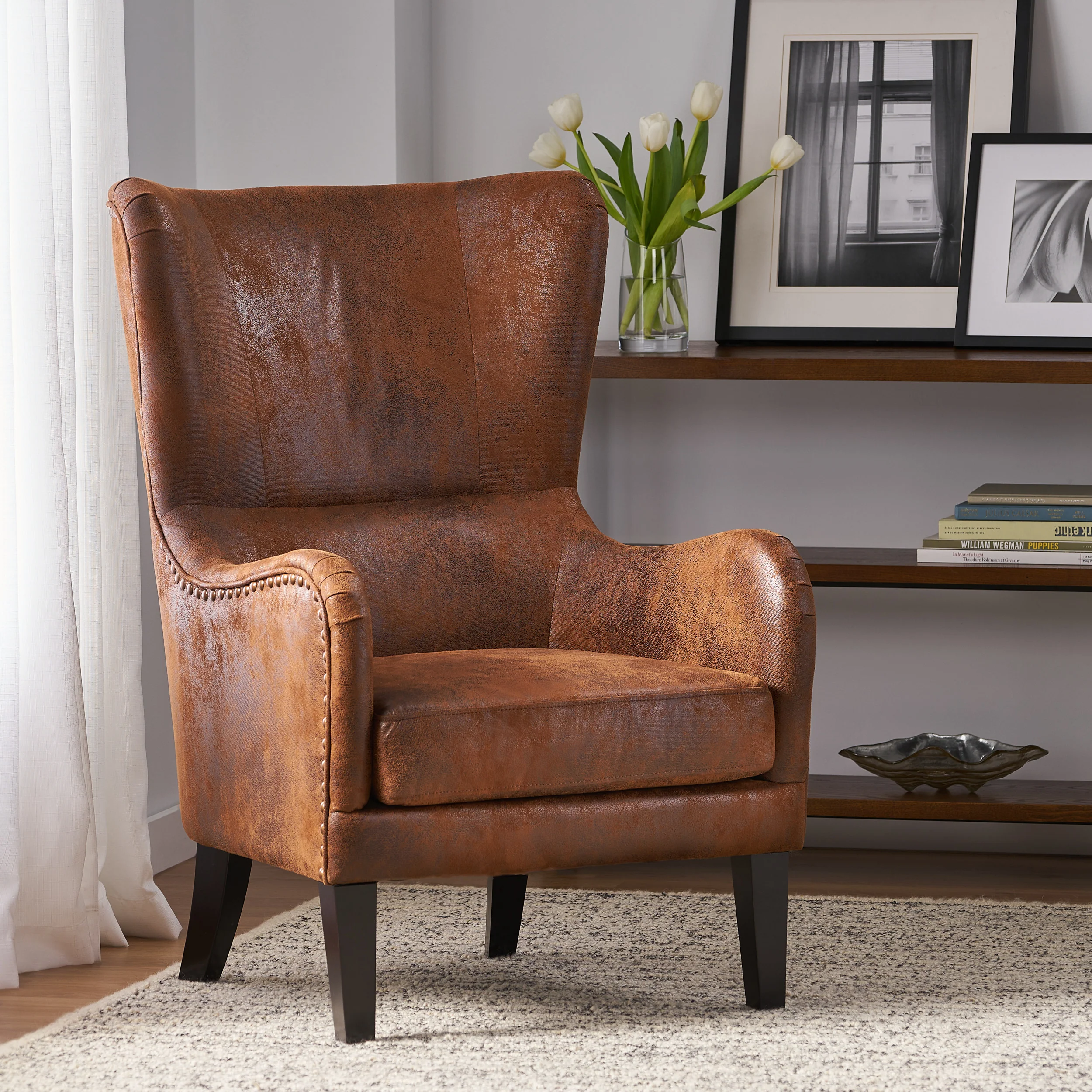 Salerno Microfiber High Back Wingback Club Chair - furnishings