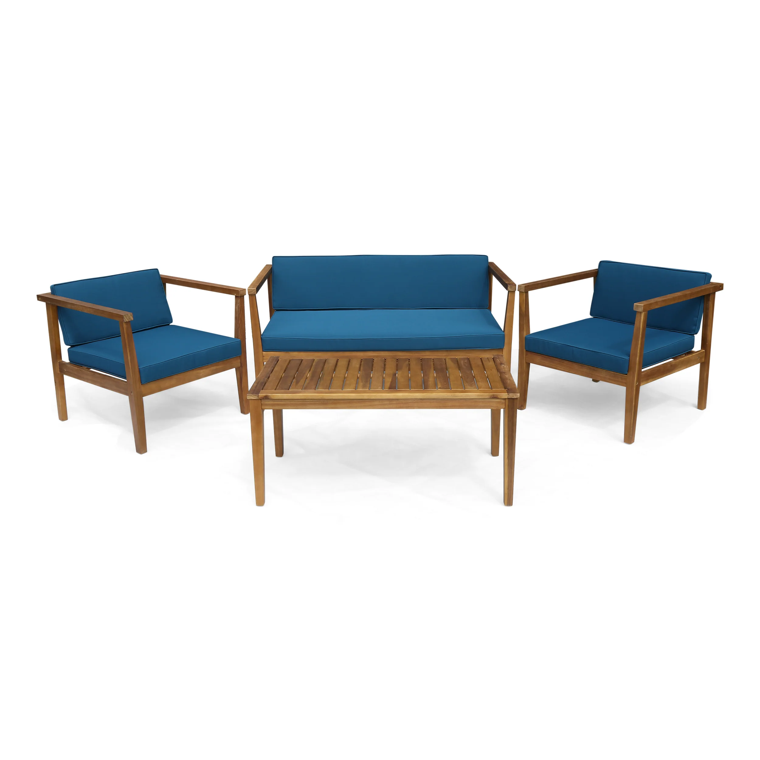 Maddox Outdoor 4-Seater Acacia Wood Chat Set with Coffee Table - furnishings