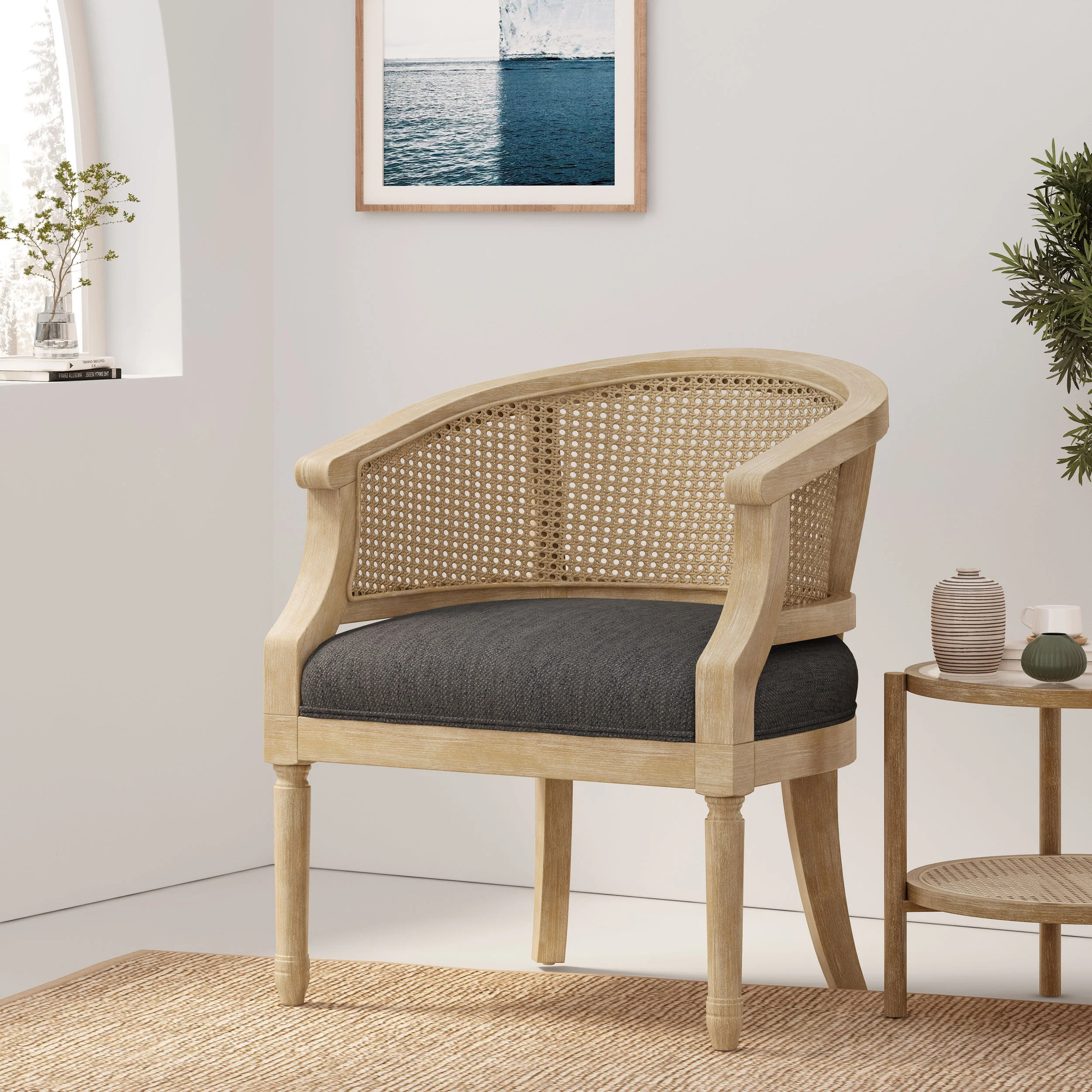 Velie French Country Wood and Cane Accent Chair - furnishings
