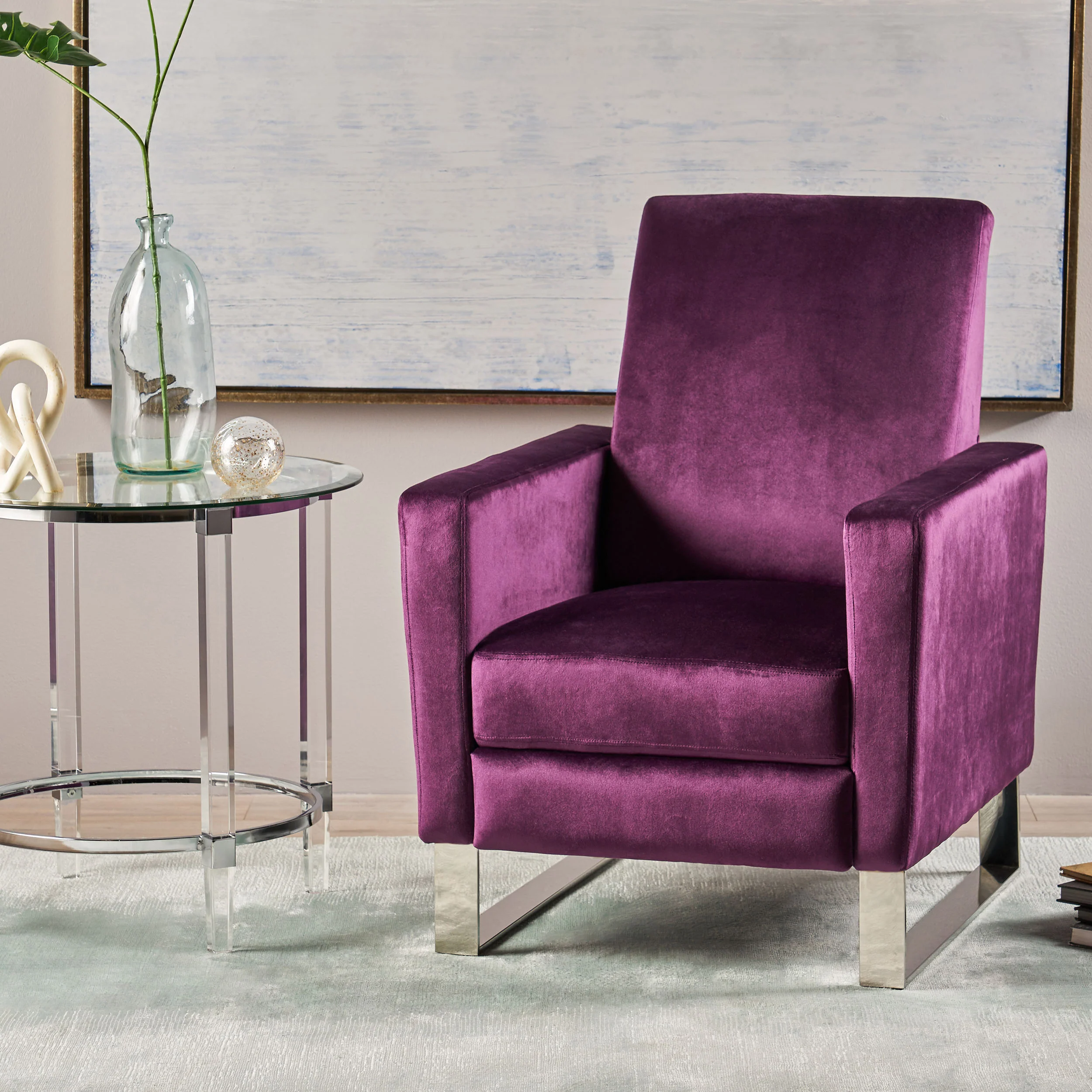 Arvin Modern Push Back High Leg Recliner with Stainless Steel Legs - furnishings