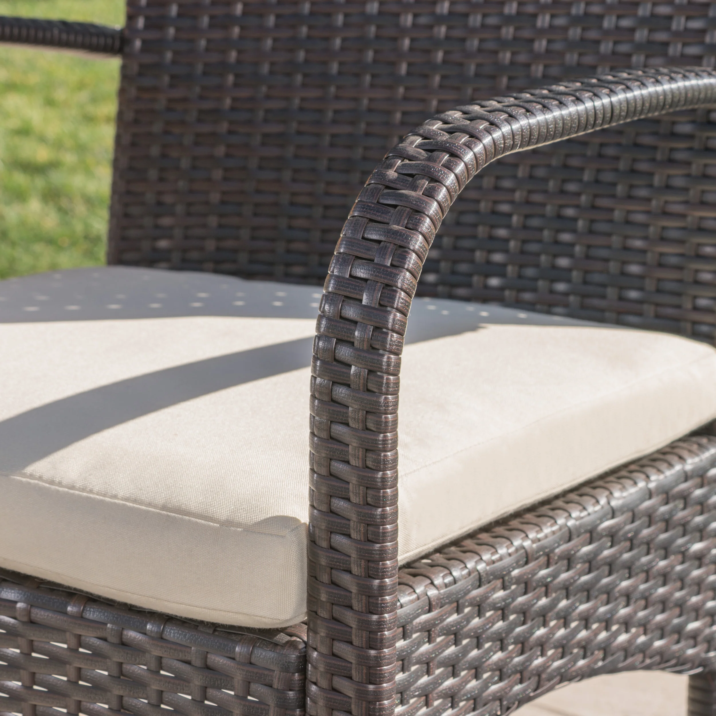 Fawm Outdoor 6 Piece Iron and Wood Dining Set with 4 Wicker Dining Chairs - furnishings