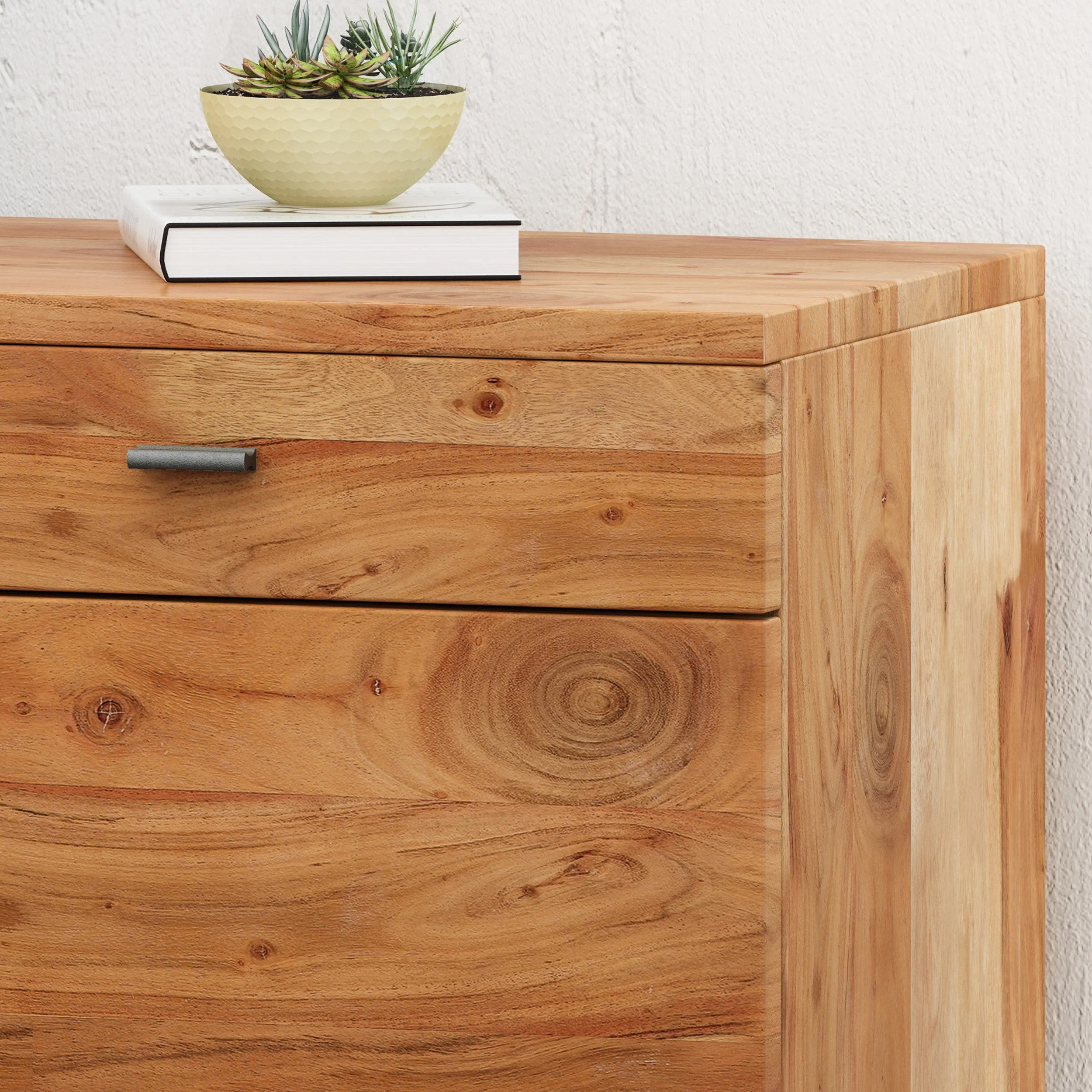Leona Mid-Century Industrial Acacia Wood Side Table - furnishings