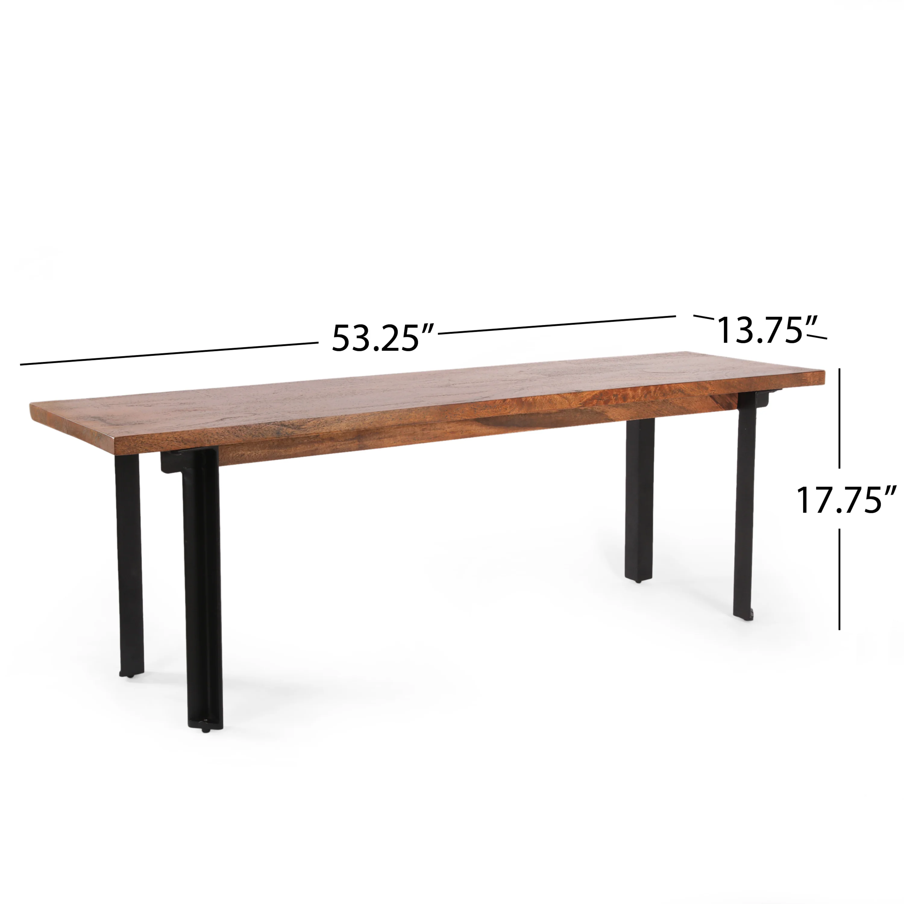 Meridan Modern Industrial Handmade Mango Wood Dining Bench, Country Brown and Black - furnishings