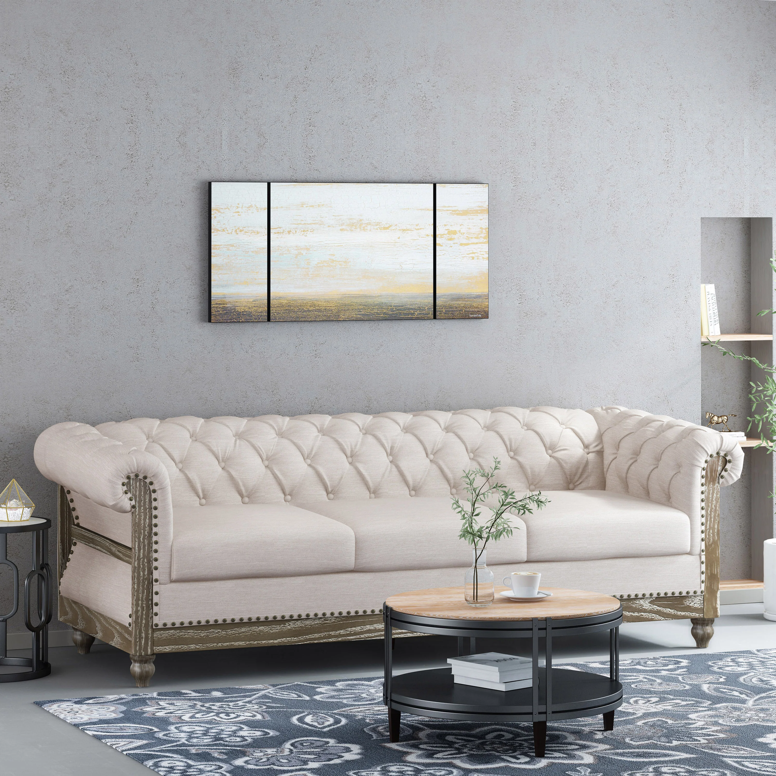 Bowes Chesterfield Tufted 3 Seater Sofa with Nailhead Trim - furnishings