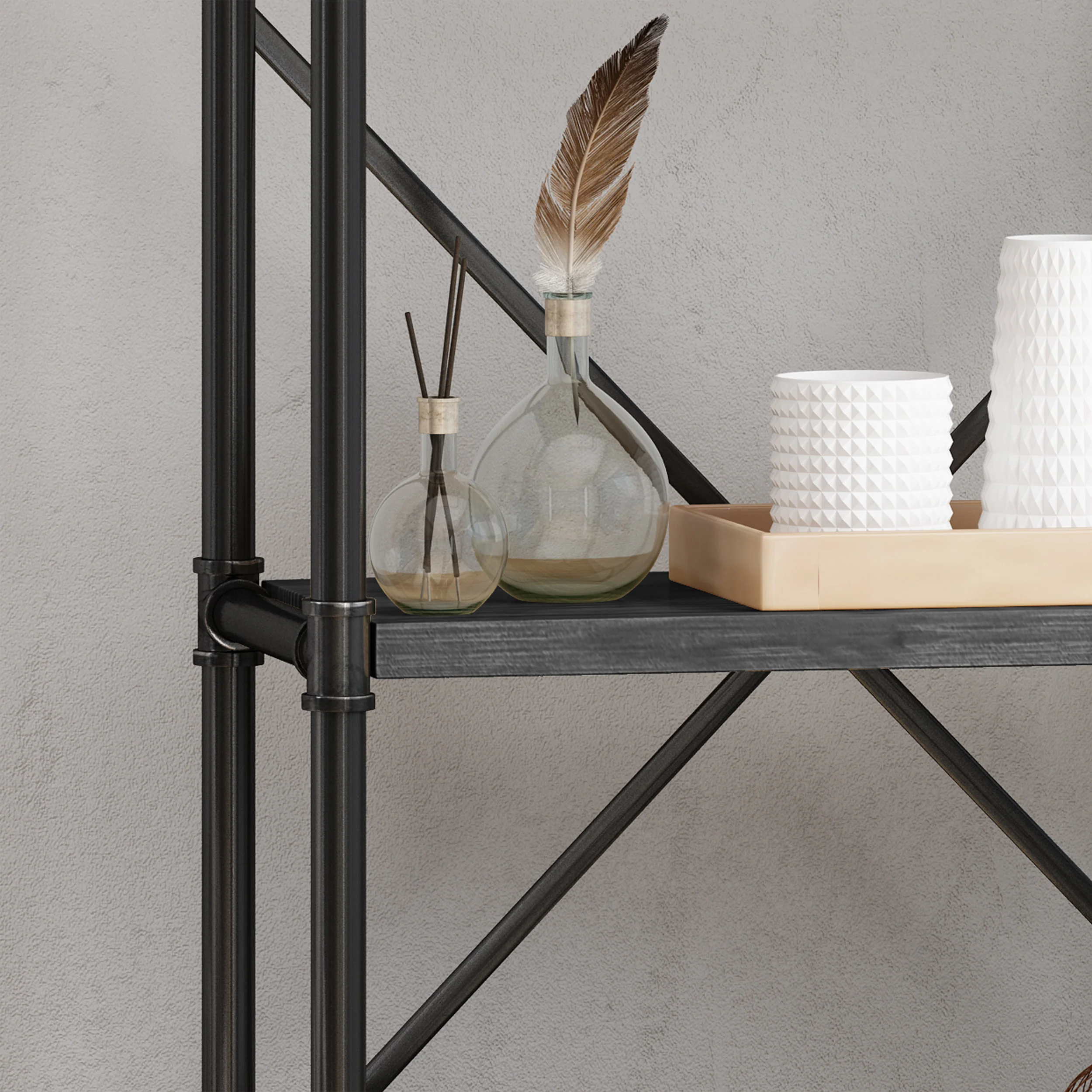 Astrid Industrial Pipe Design 4-Shelf Etagere Bookcase - furnishings