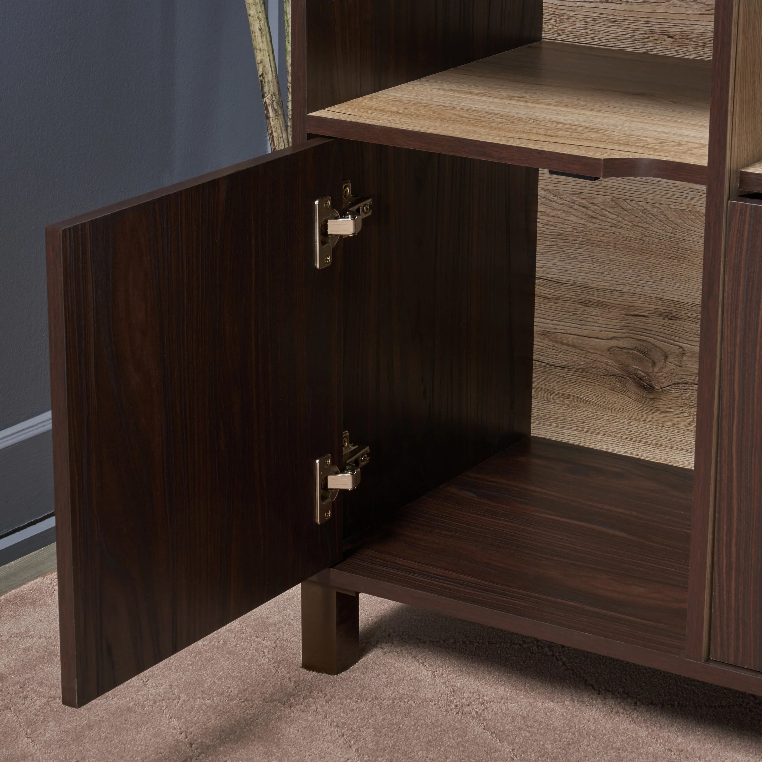 Provence 2-Shelf Walnut Finished Faux Wood Cabinet with Oak Interior - furnishings