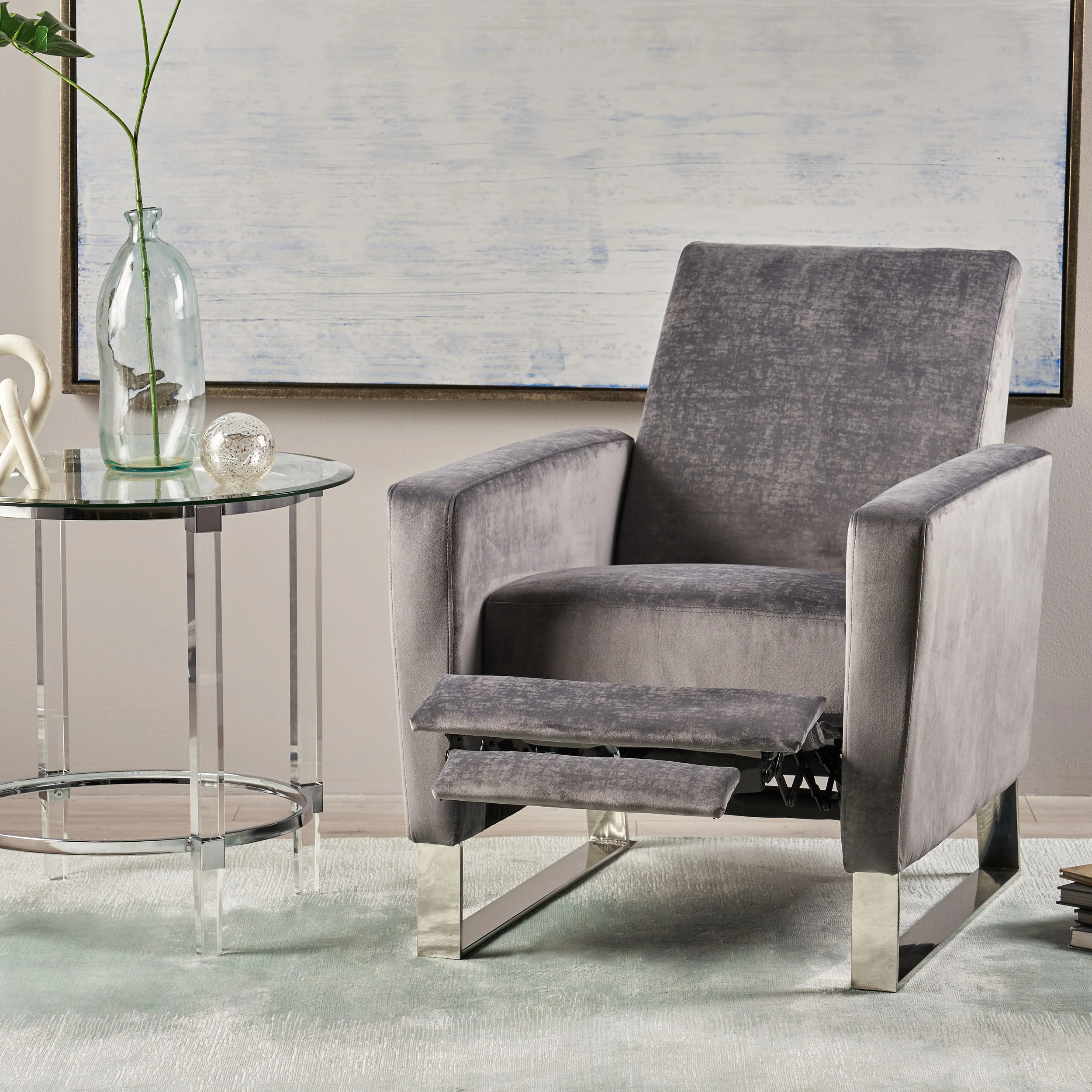 Arvin Modern Push Back High Leg Recliner with Stainless Steel Legs - furnishings