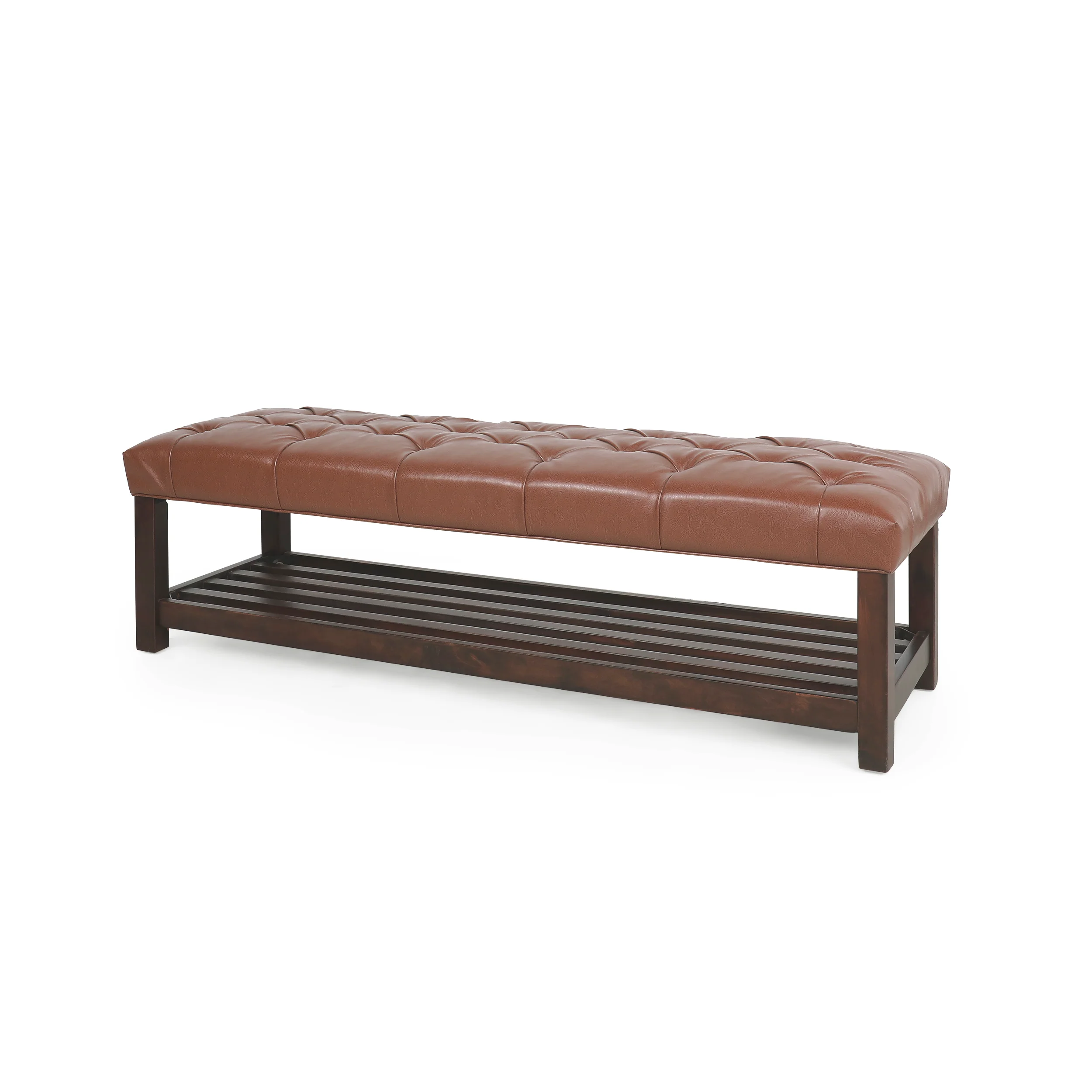 Pelon Contemporary Button Tufted Bench with Shelf - furnishings