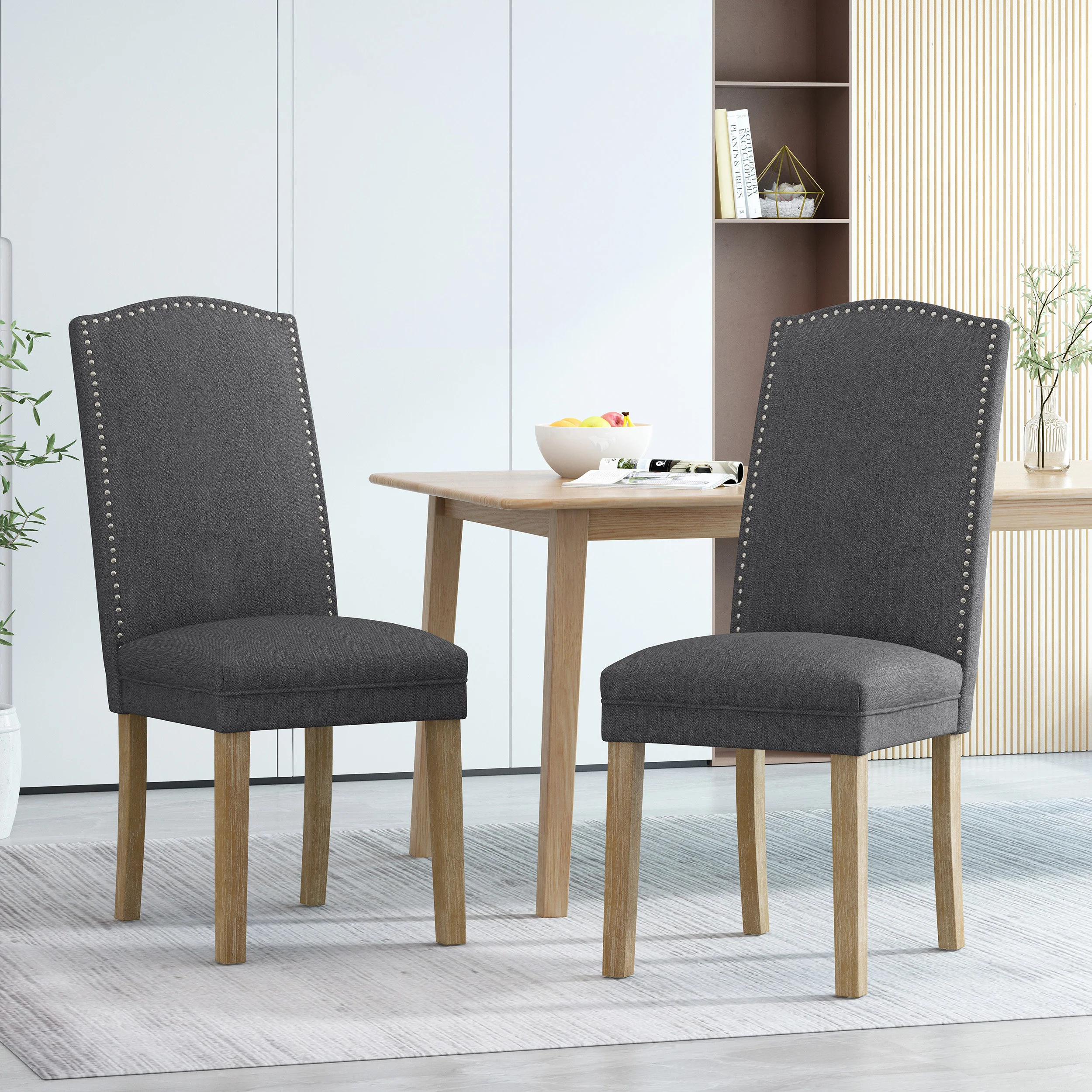 Geromin Contemporary Fabric Dining Chairs with Nailhead Trim, Set of 2 - furnishings