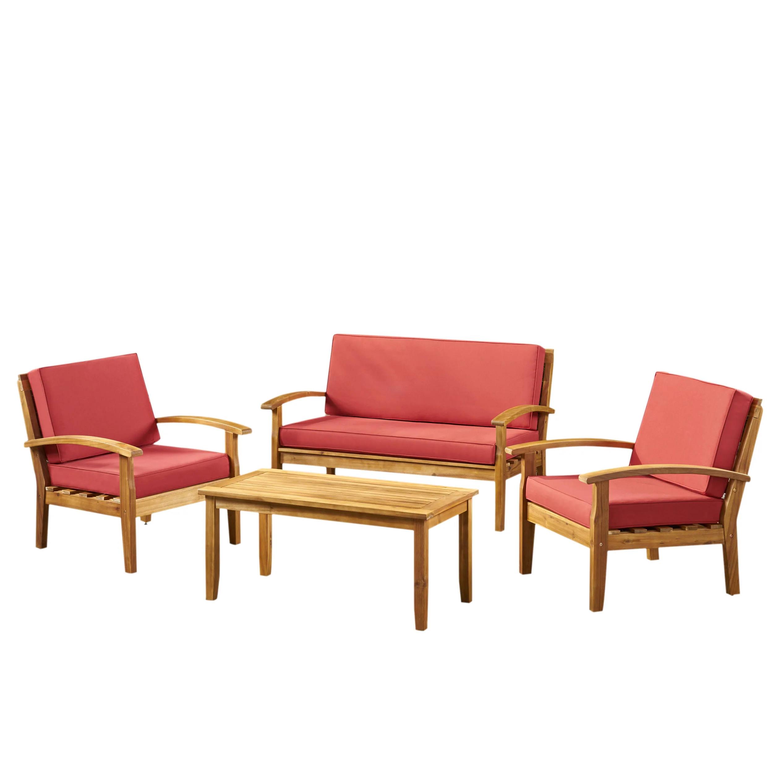 Peyton 4 Pc Acacia Wood Chat Set w/ Water Resistant Cushions - furnishings