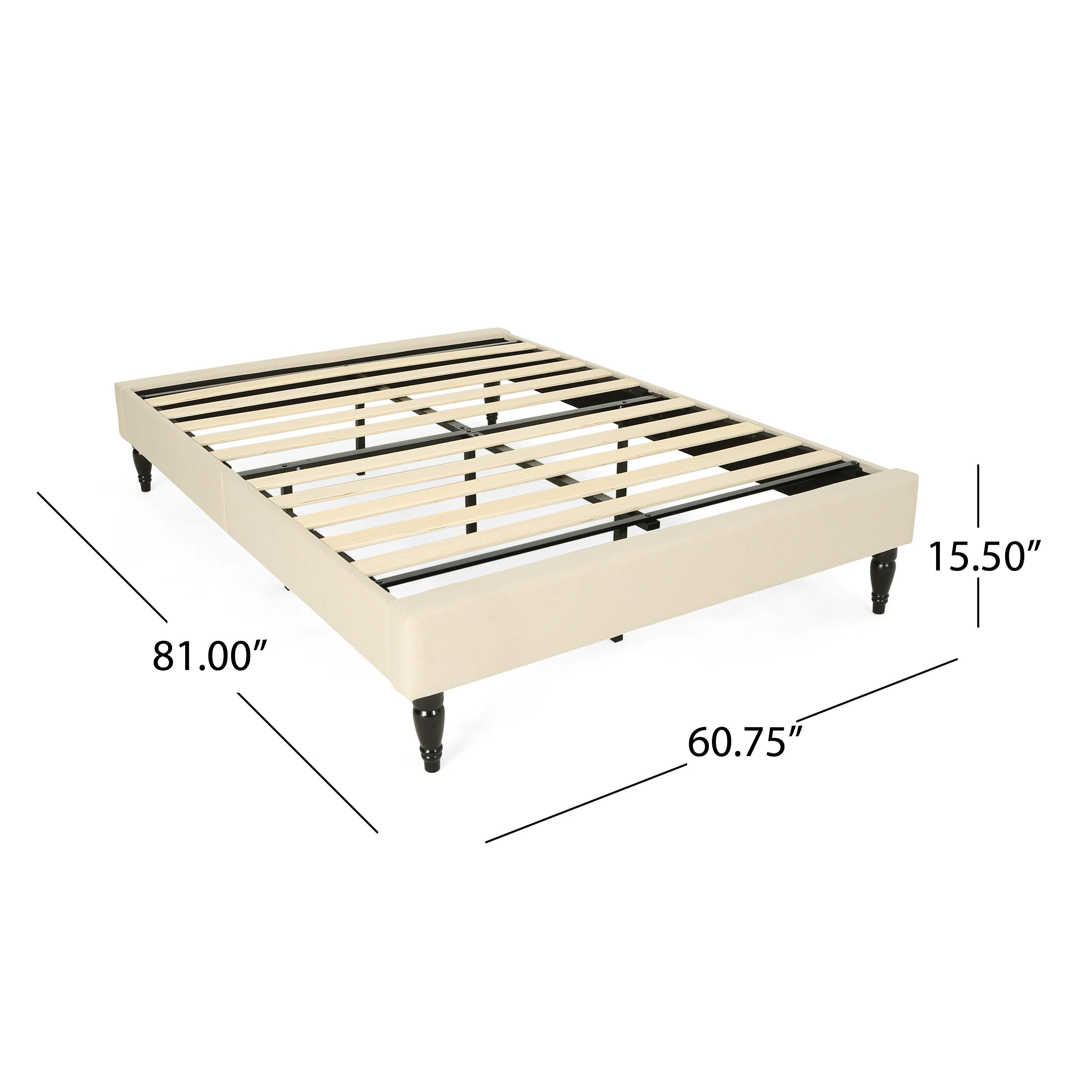 Luca Contemporary Upholstered Queen Bed Frame with Turned Legs - furnishings