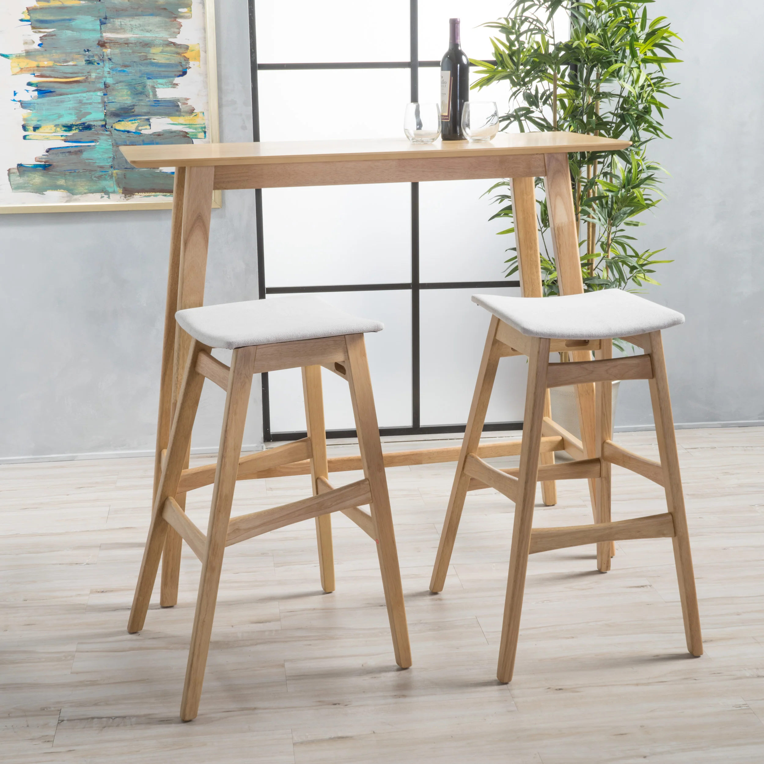 Ethel Natural Oak Finish Rectangular 3 Piece Bar Set - furnishings
