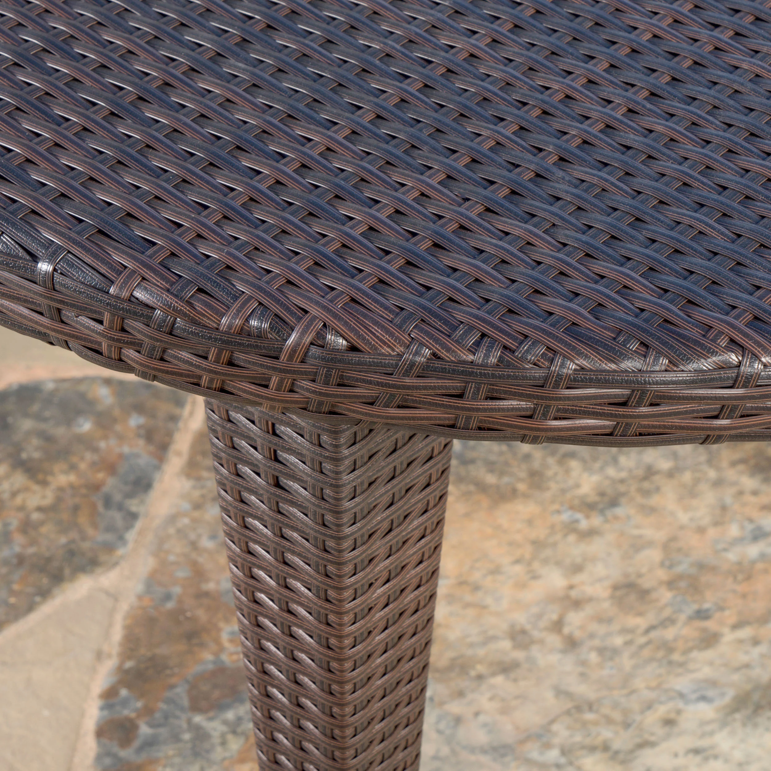 Sophilynn Outdoor 7 Piece Multi-brown Wicker Oval Dining Set with Stacking Chairs - furnishings