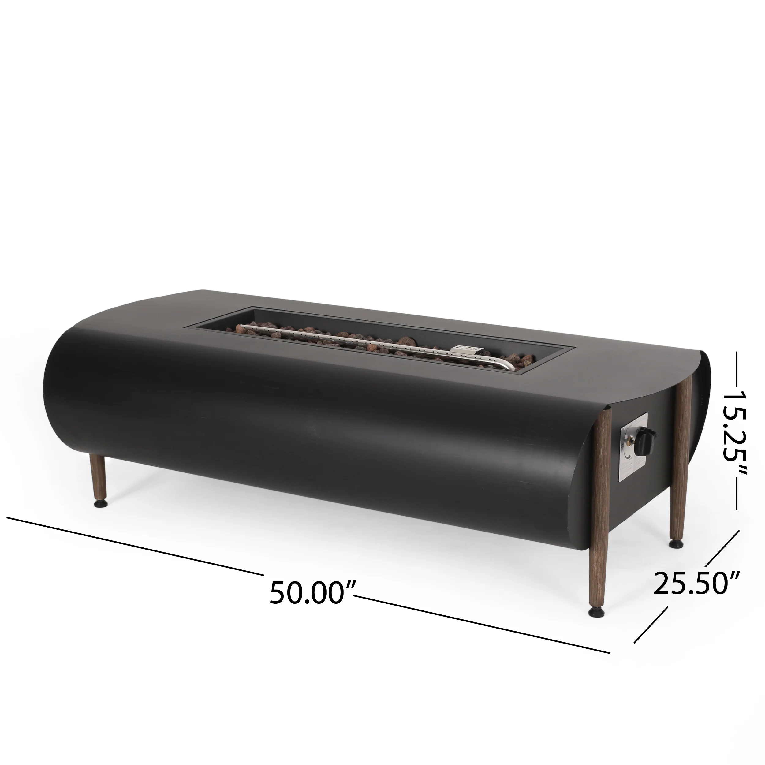 Romar Outdoor 50,000 BTU Rectangular Fire Pit (No Tank Holder), Dark Gray and Wood Pattern - furnishings