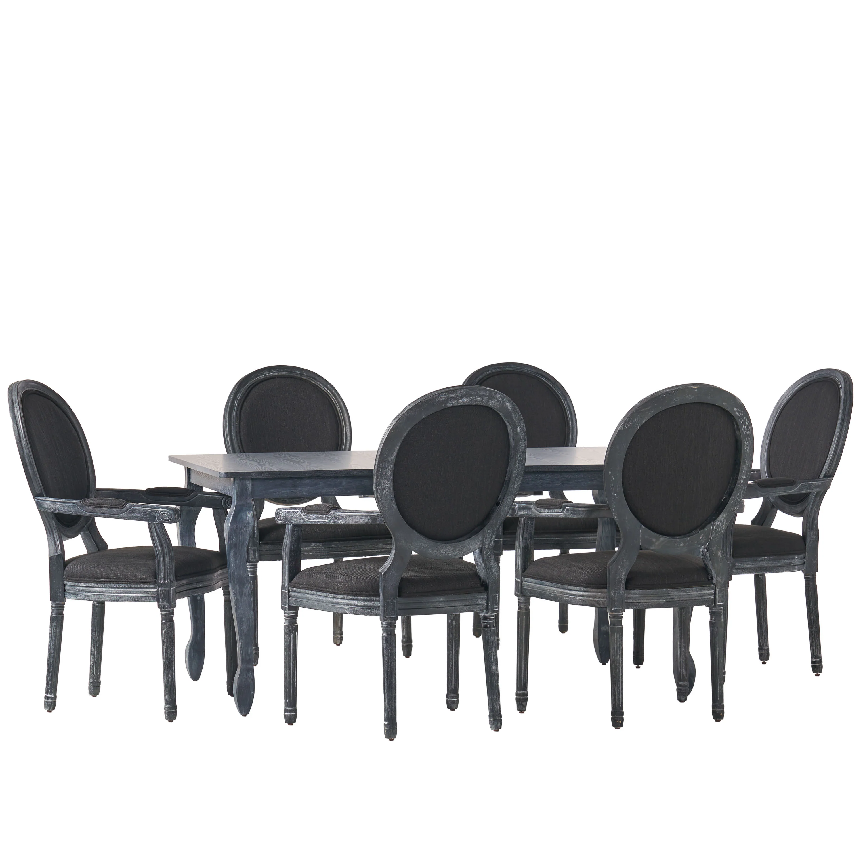 Comisky French Country Fabric Upholstered Wood Expandable 7 Piece Dining Set - furnishings