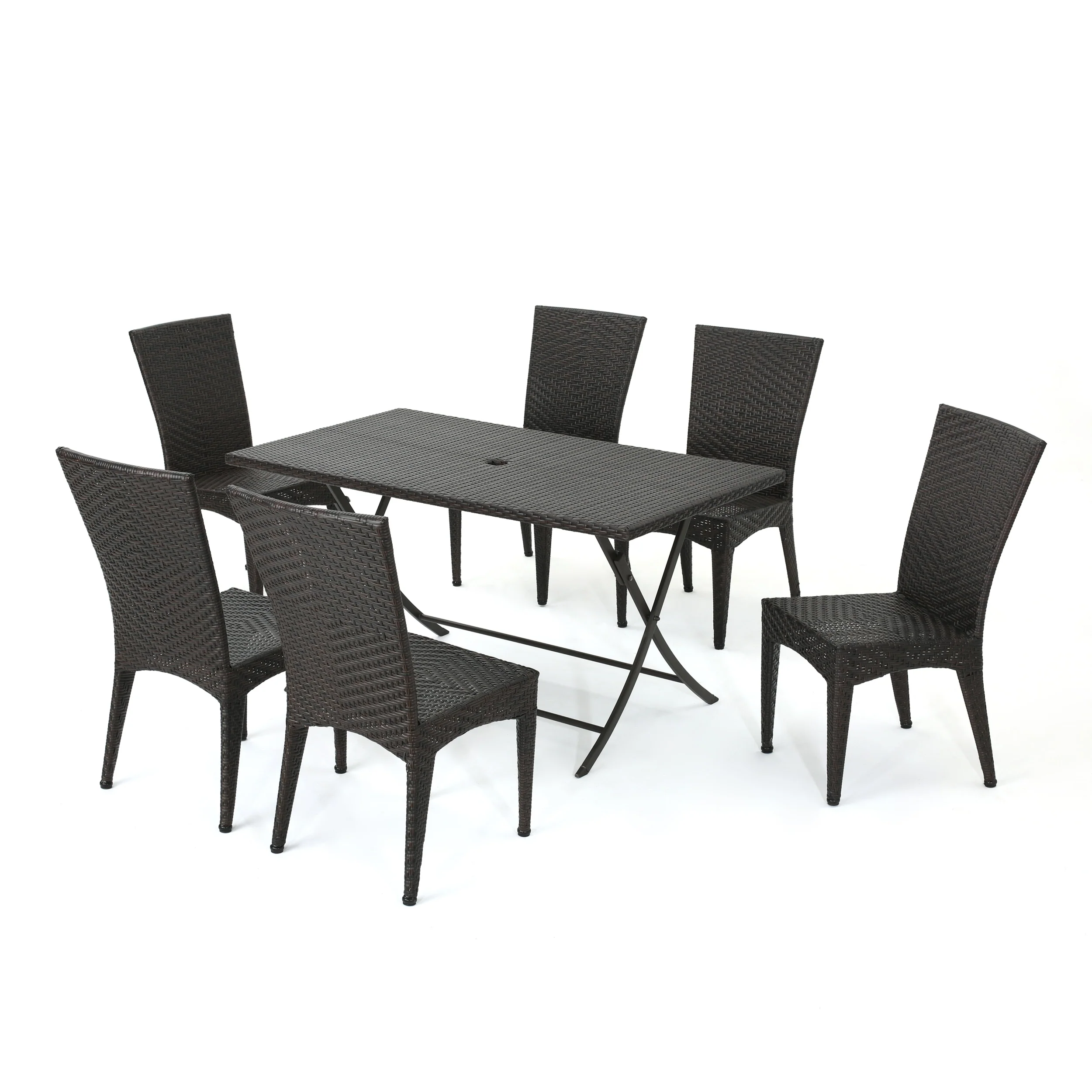 Adia Outdoor 7 Piece Multi-brown Wicker Dining Set with Foldable Table - furnishings