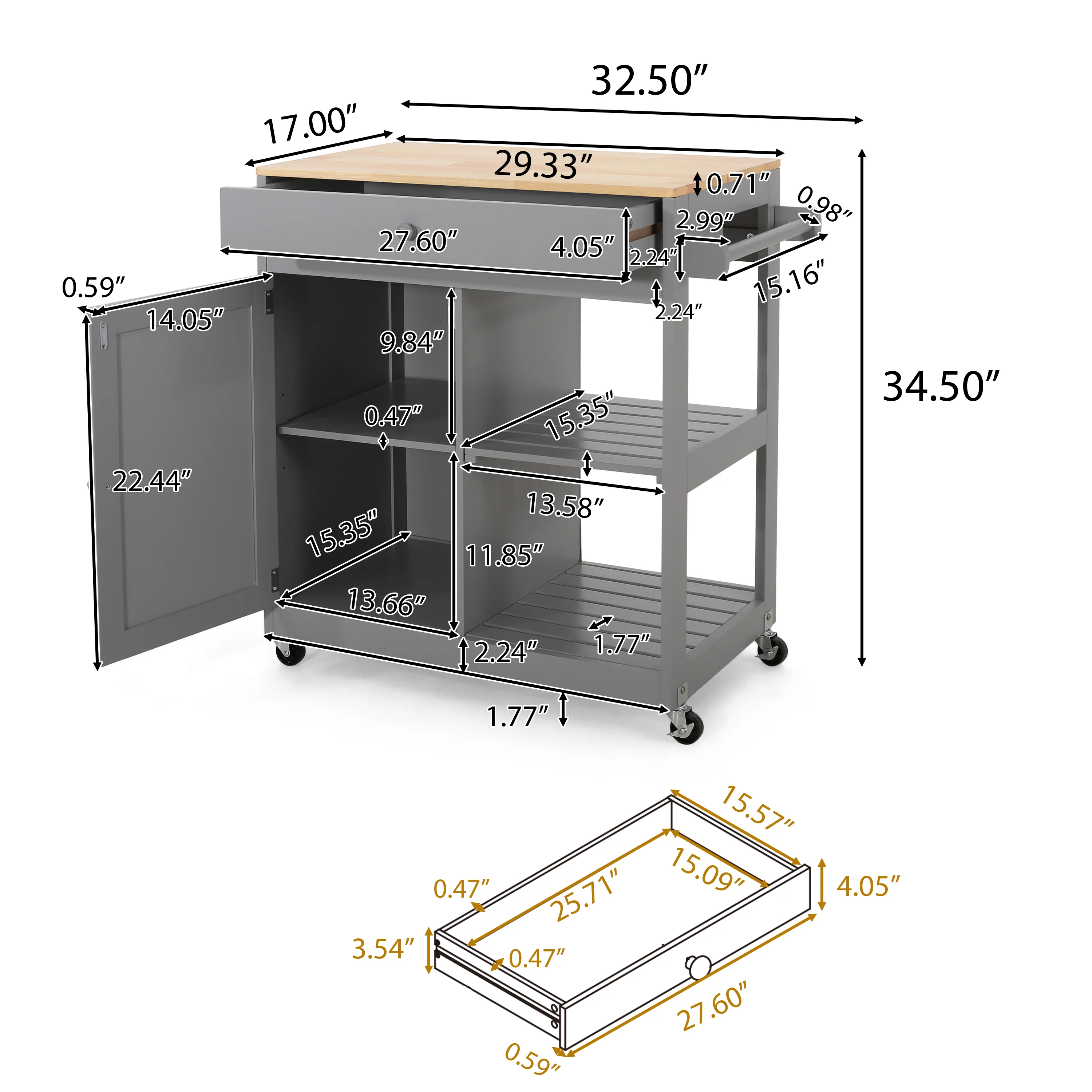Lanier Kitchen Cart with Wheels - furnishings