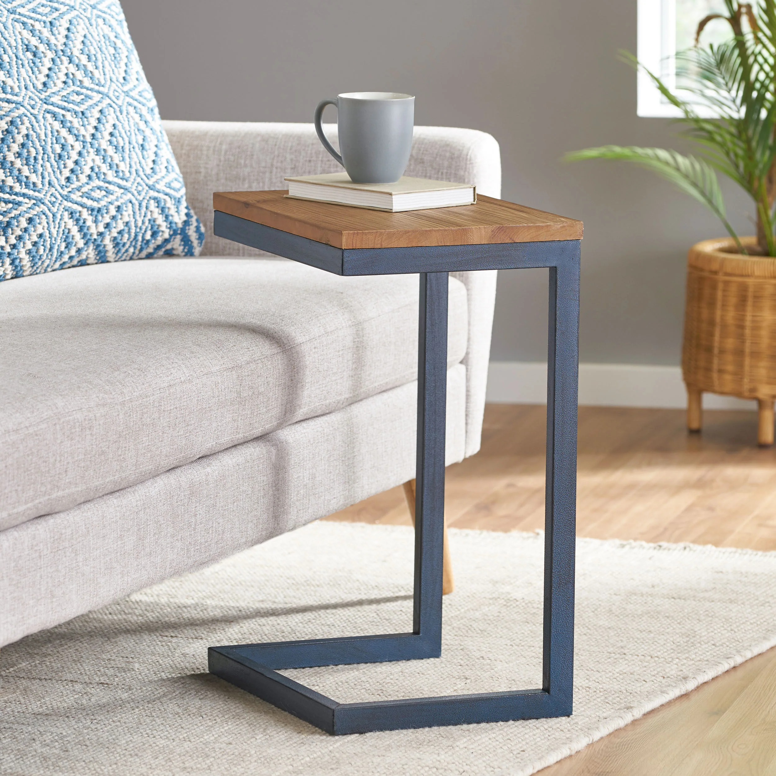 Ramona Modern Industrial Firwood C-Shaped Accent Side Table with Iron Frame - furnishings