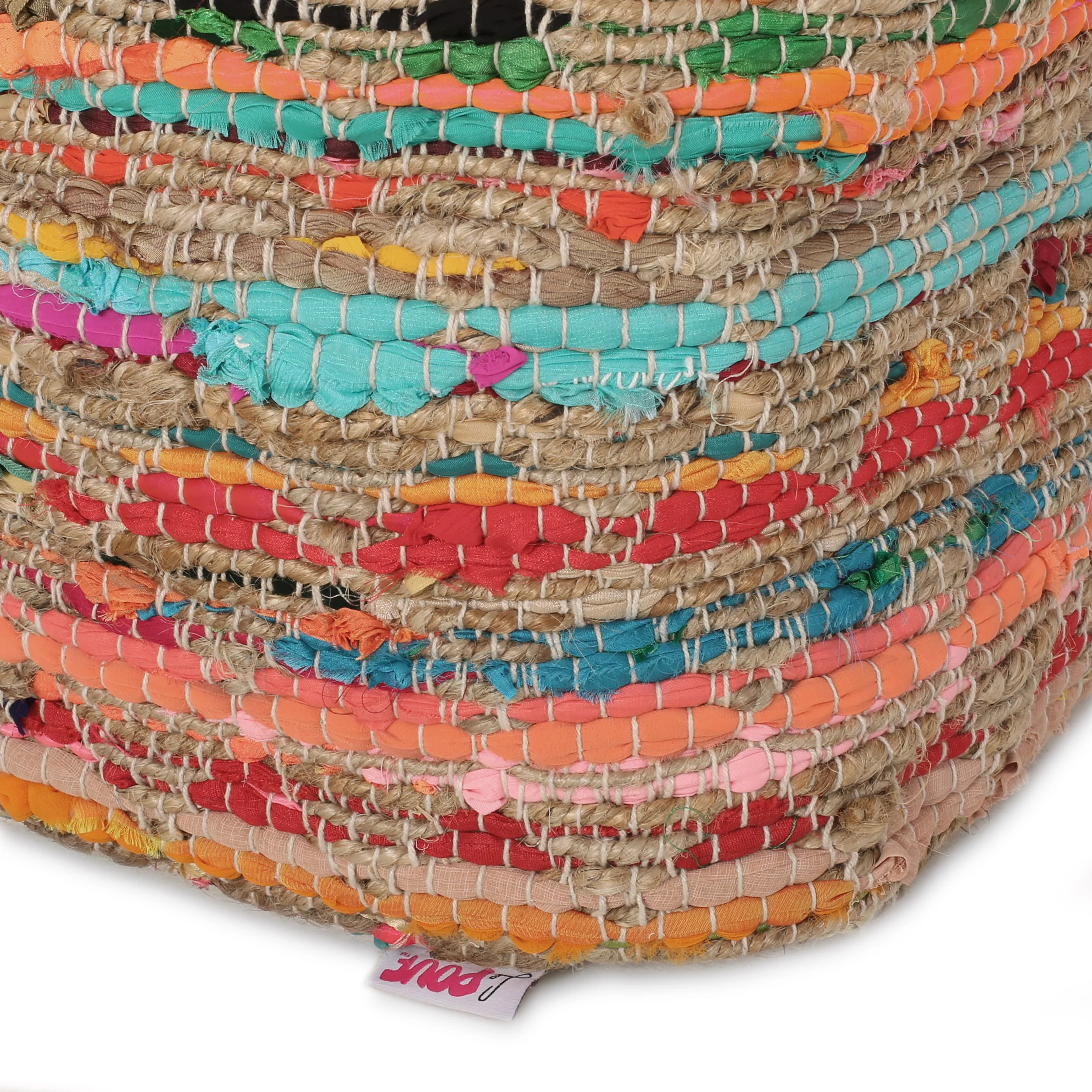 Kemp Handcrafted Boho Fabric Cube Pouf - furnishings