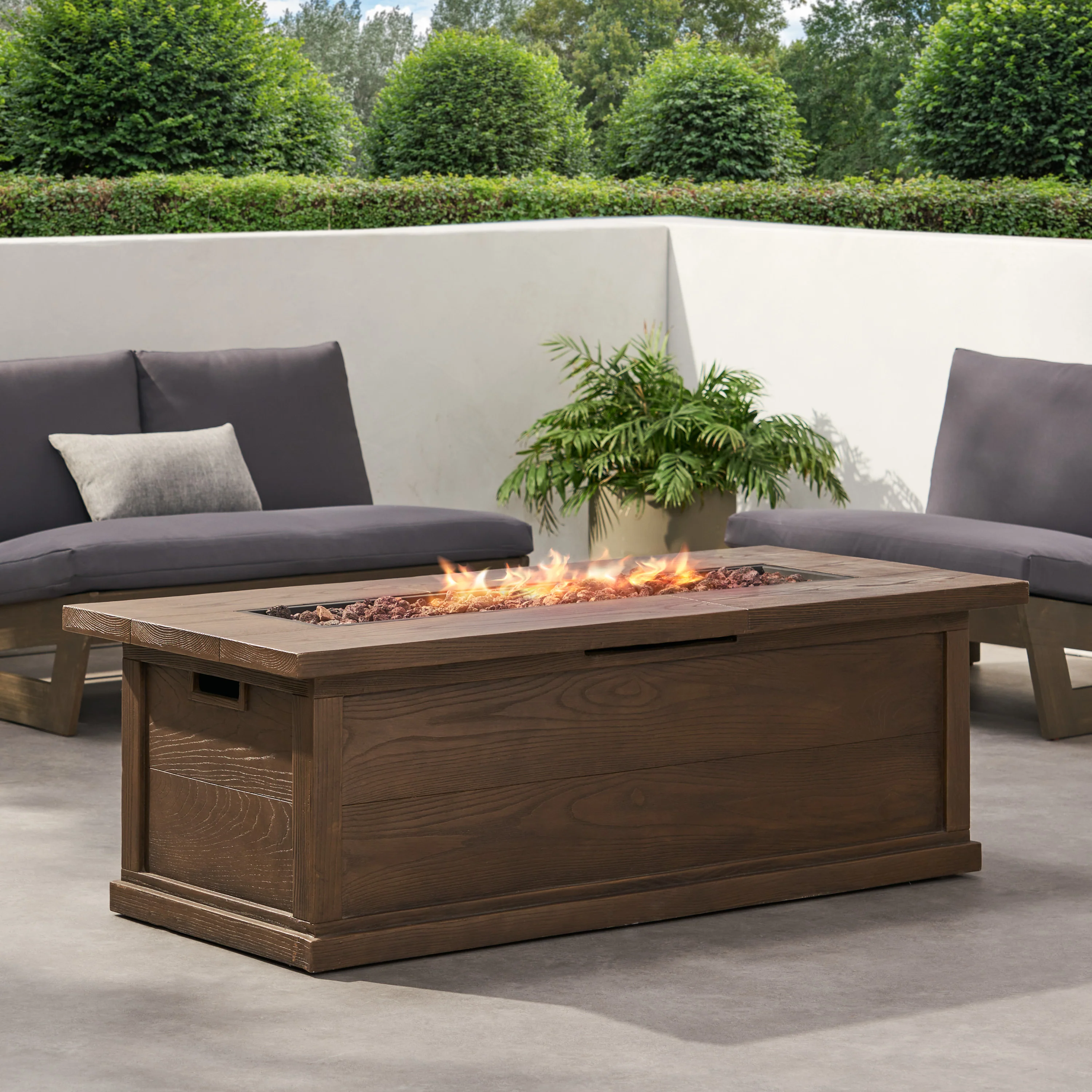 Lecanto Outdoor 50,000 BTU Lightweight Concrete Rectangular Fire Pit (No Tank Holder) - furnishings