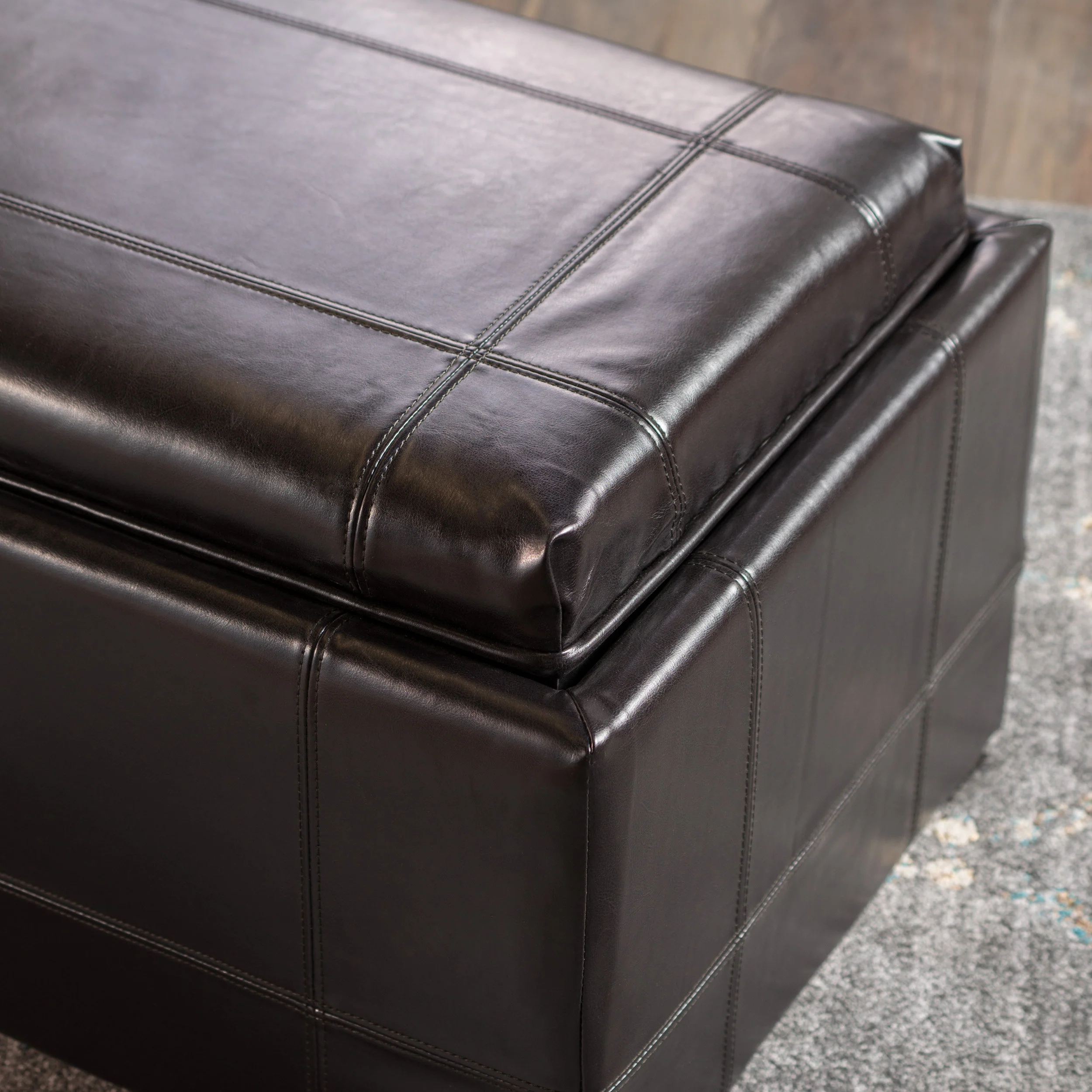 Five Brooks Espresso Brown Leather Ottoman Set (Set of 3) - furnishings
