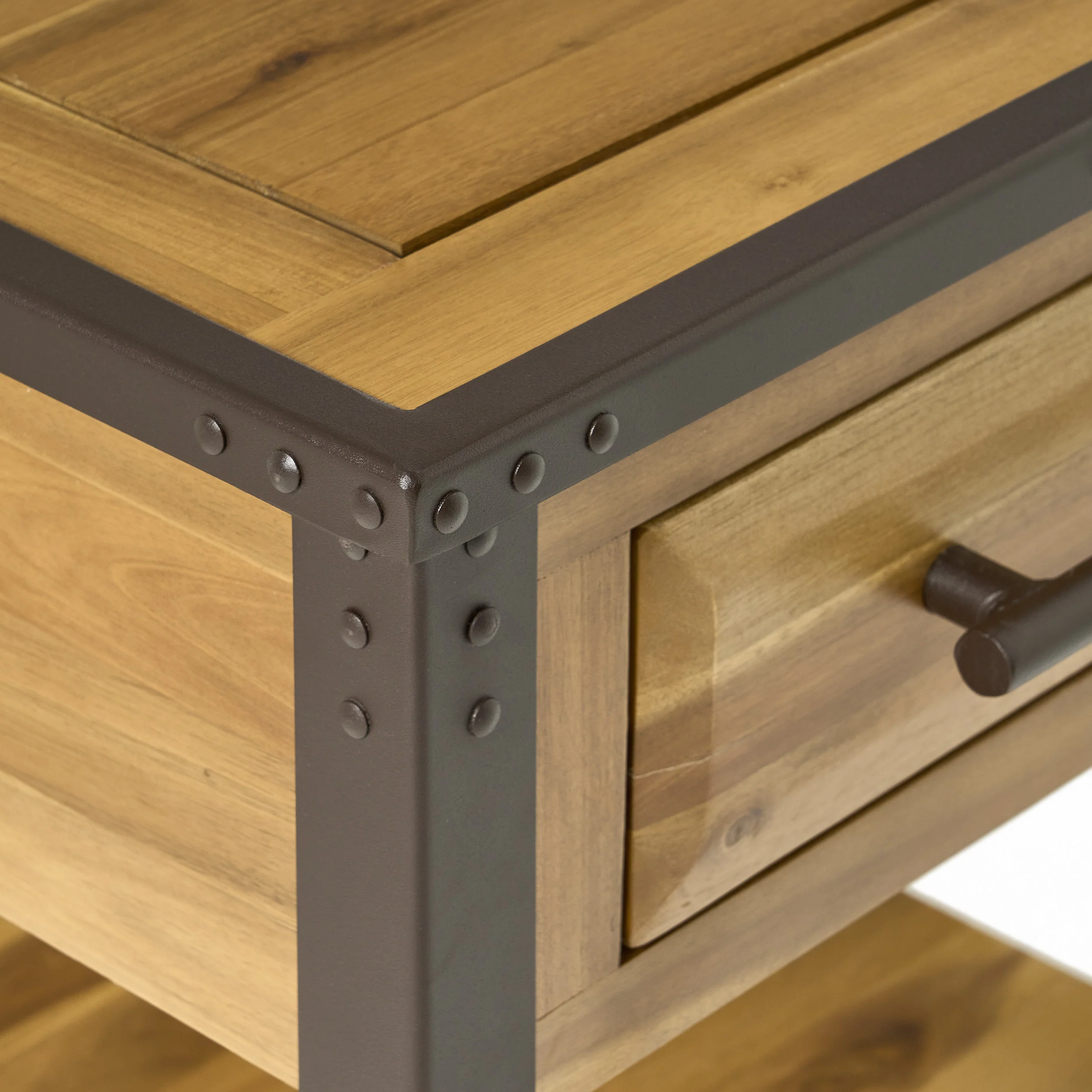 Glendora Industrial Solid Wood Single Drawer Nightstand End Table - furnishings