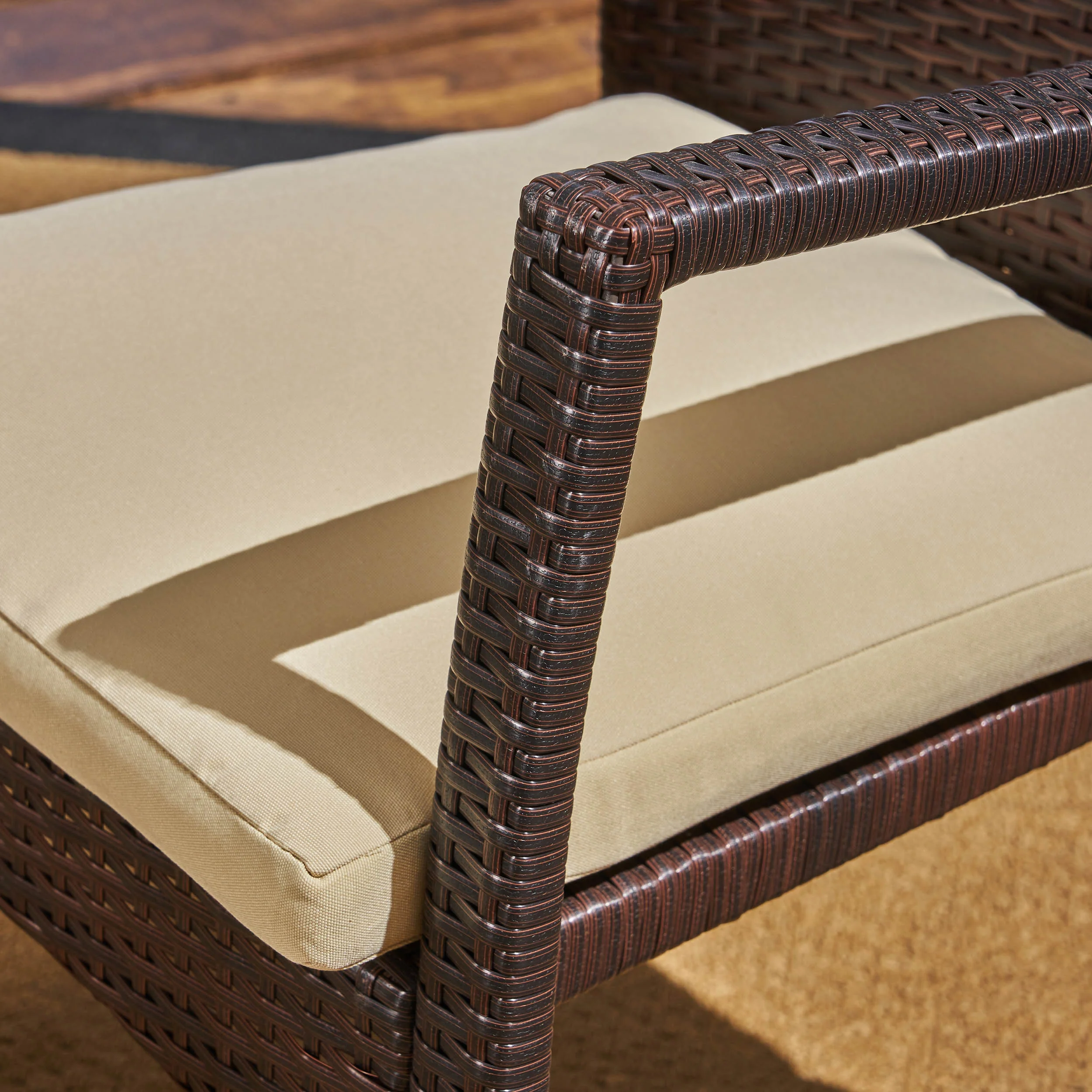 Dawn Outdoor 6-Seater Wood and Wicker Chair and Bench Dining Set - furnishings