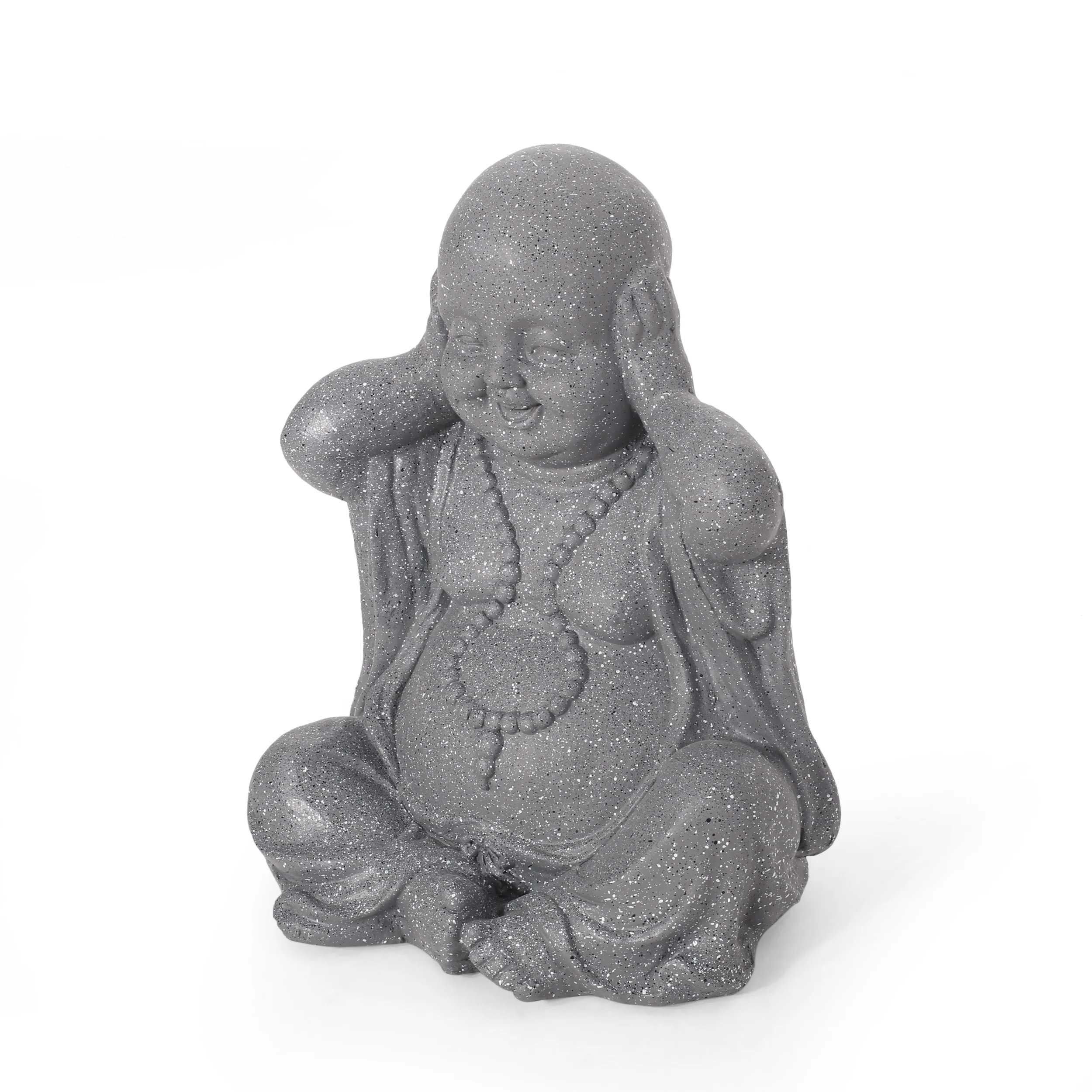 Conneaut Outdoor Hear No Evil Monk Garden Statue, Stone Gray - furnishings
