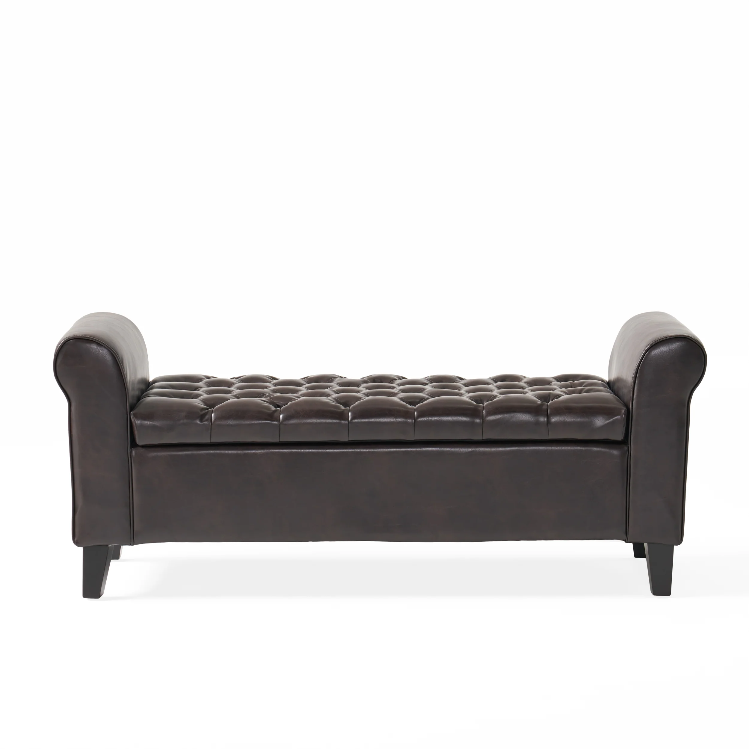 Charlemagne Rolled Arm Tufted Leather Storage Ottoman Bench - furnishings