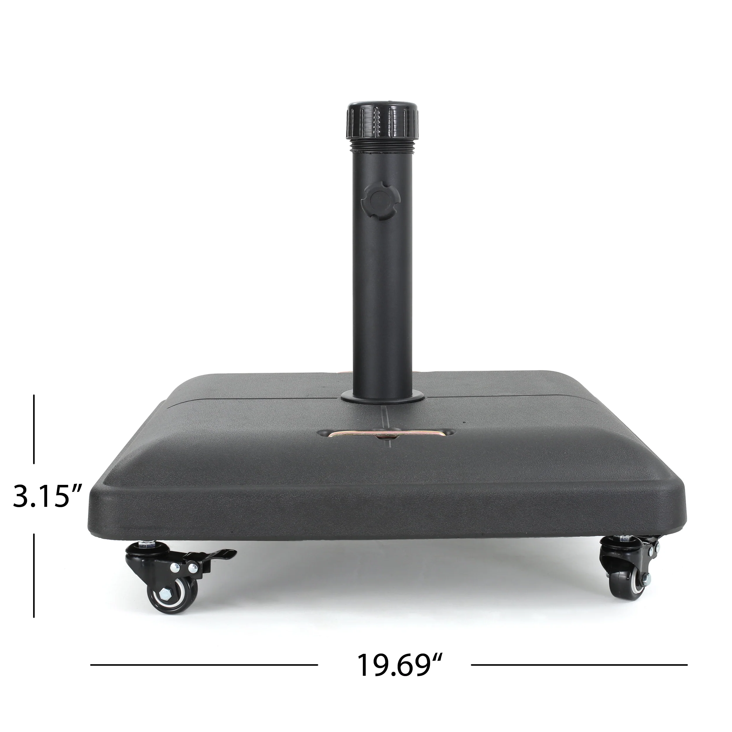 Hercules 80lbs Black Steel Square Umbrella Base with Wheels - furnishings