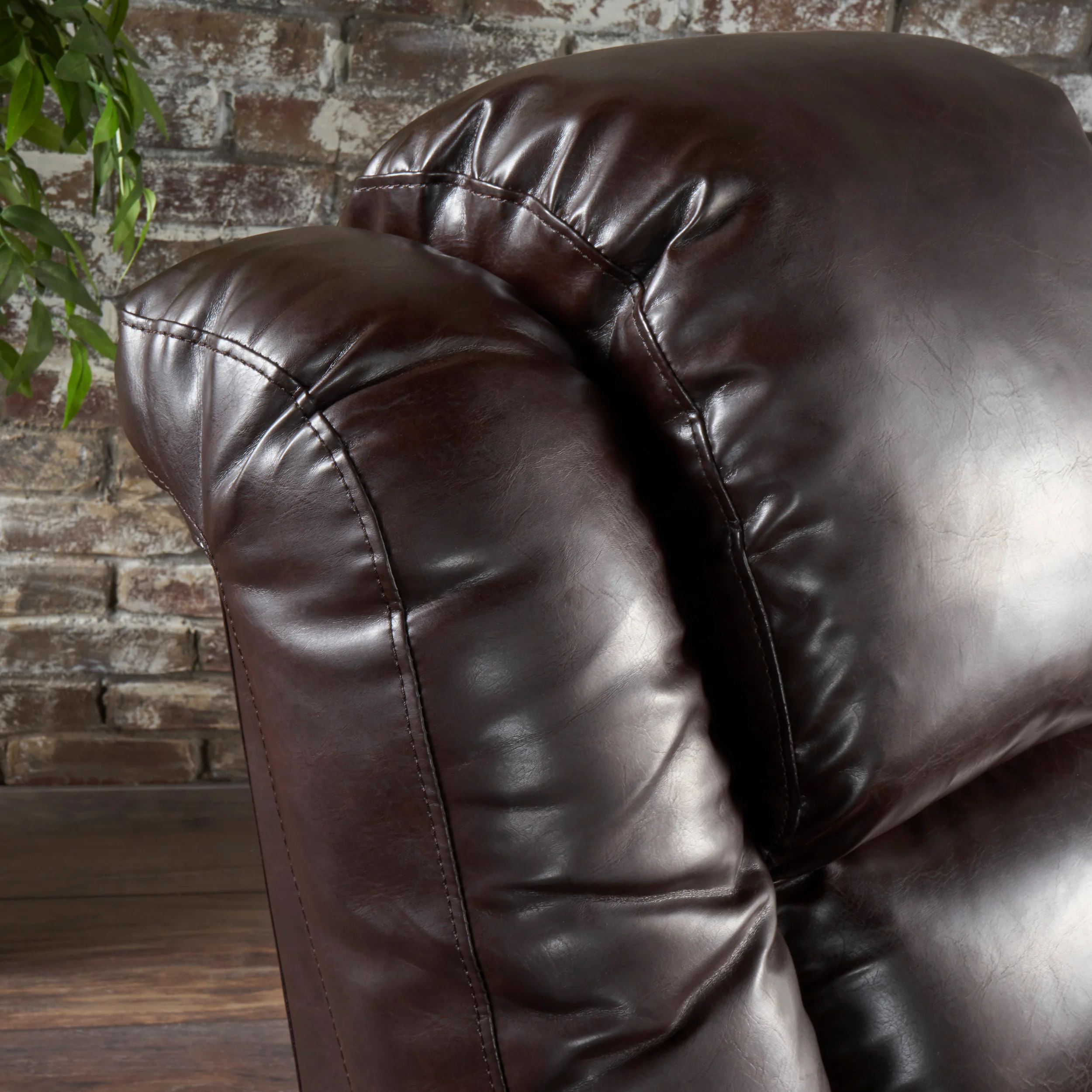 Everette Brown Leather Power Recliner With Storage, Cup Holder, and USB Charger - furnishings