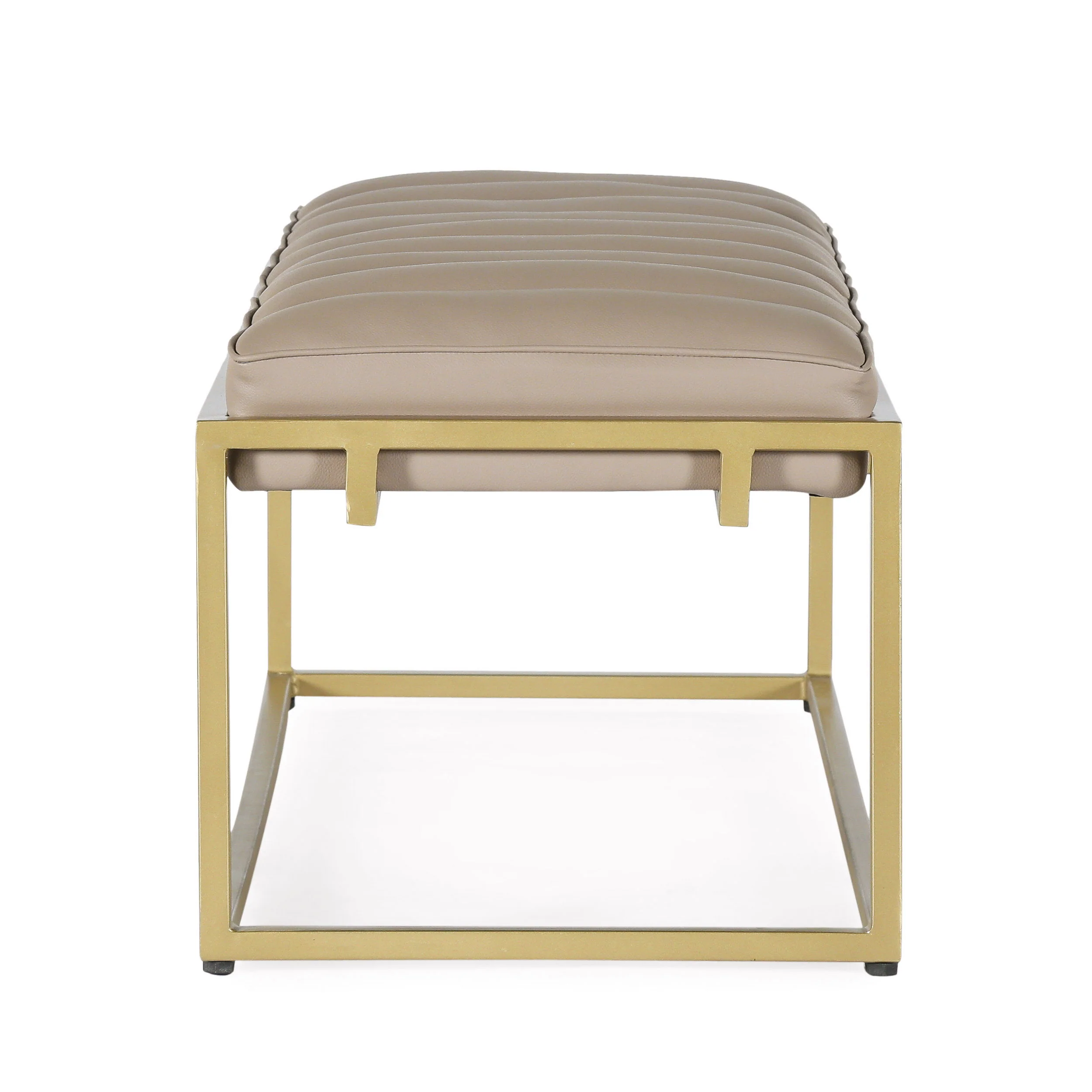 Jill Contemporary Handmade Channel Stitch Ottoman Bench, Dark Cream and Matte Gold - furnishings