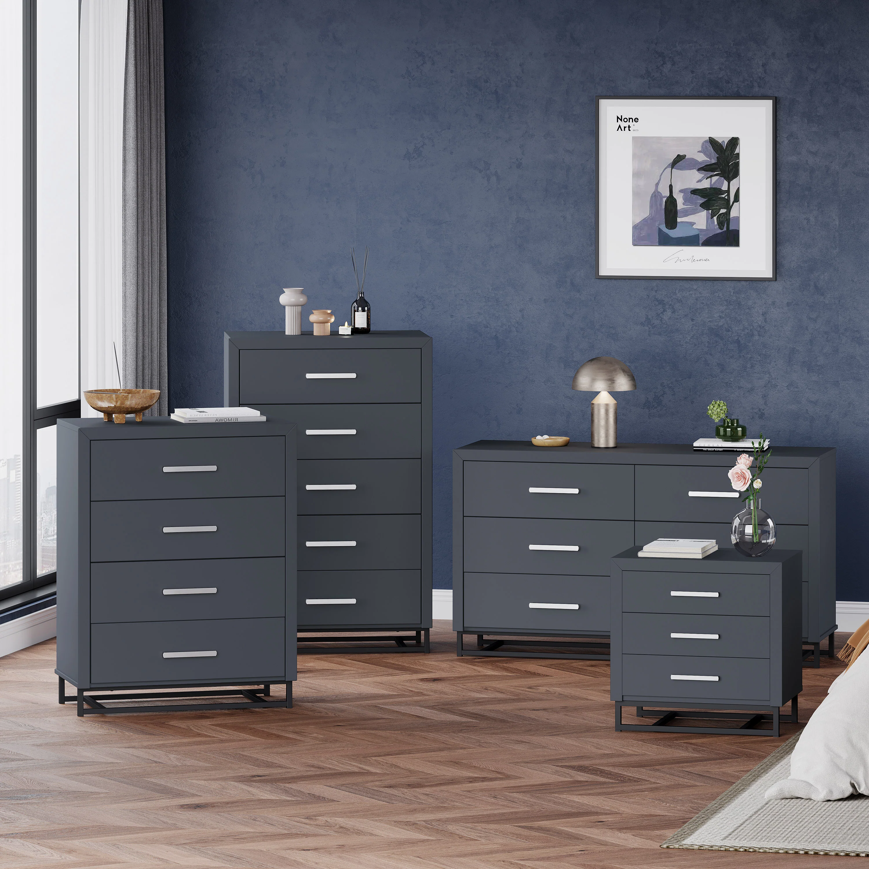 Borah Contemporary Faux Wood 4 Piece Bedroom Set - furnishings