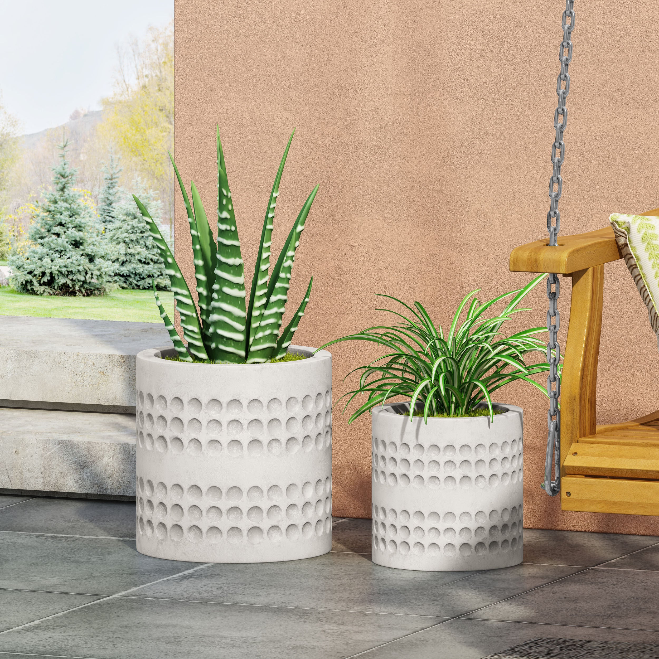 Suncook Outdoor Small and Medium Cast Stone Planter Set, Antique White - furnishings