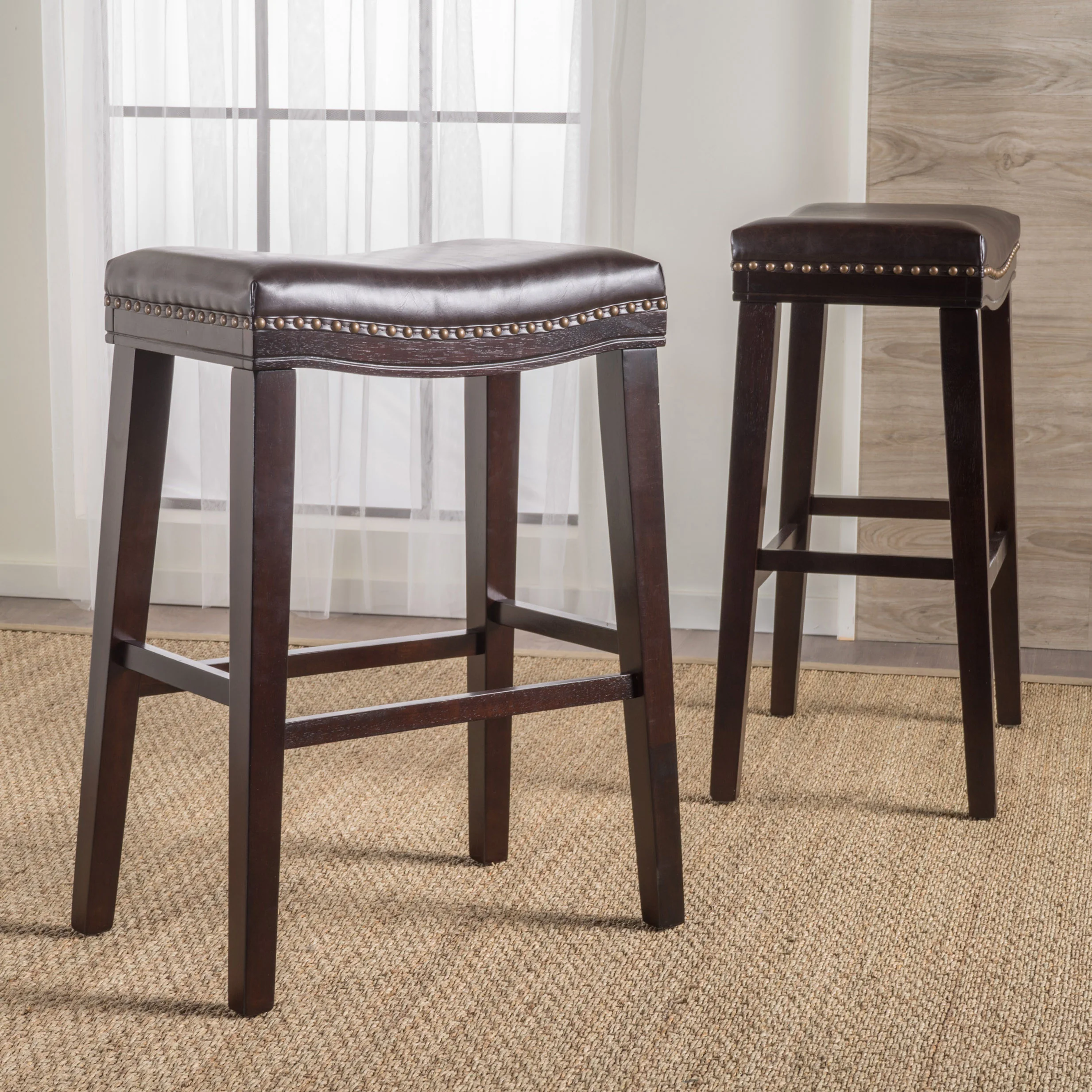 Cavalia 30-Inch Saddle Shaped Studded Rim Stool (Set of 2) - furnishings