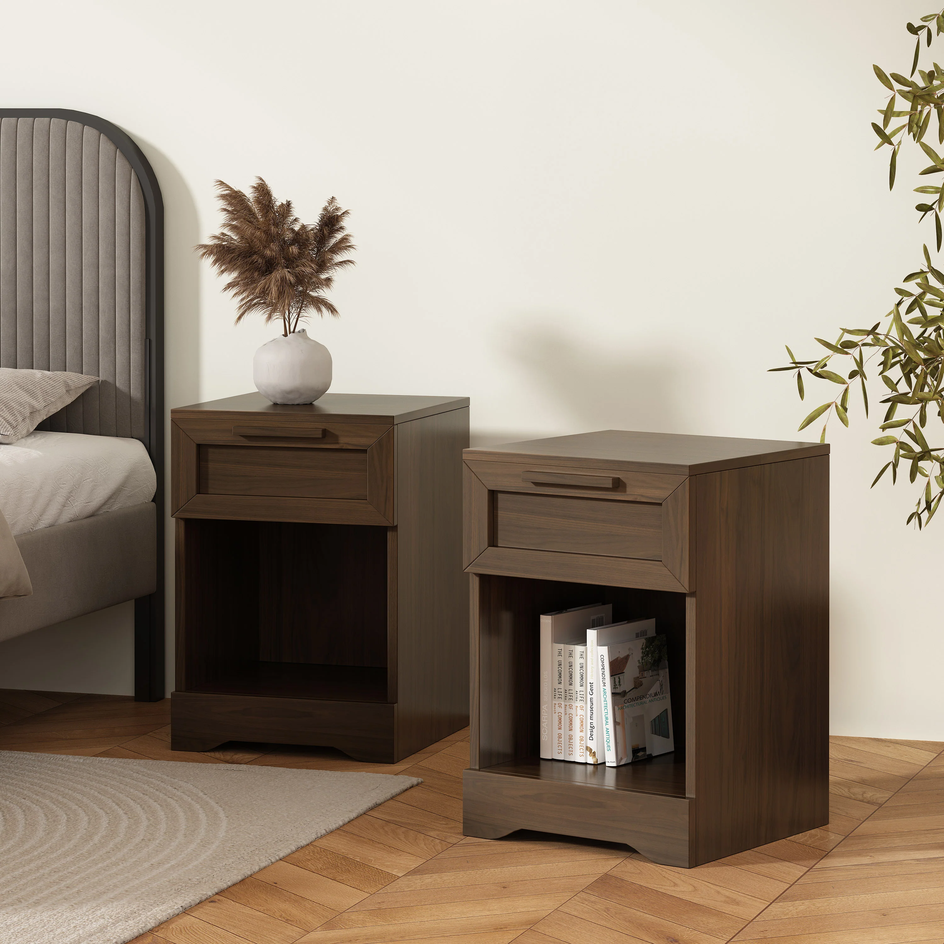 Broxon Rustic 1 Drawer Nightstands, Set of 2 - furnishings