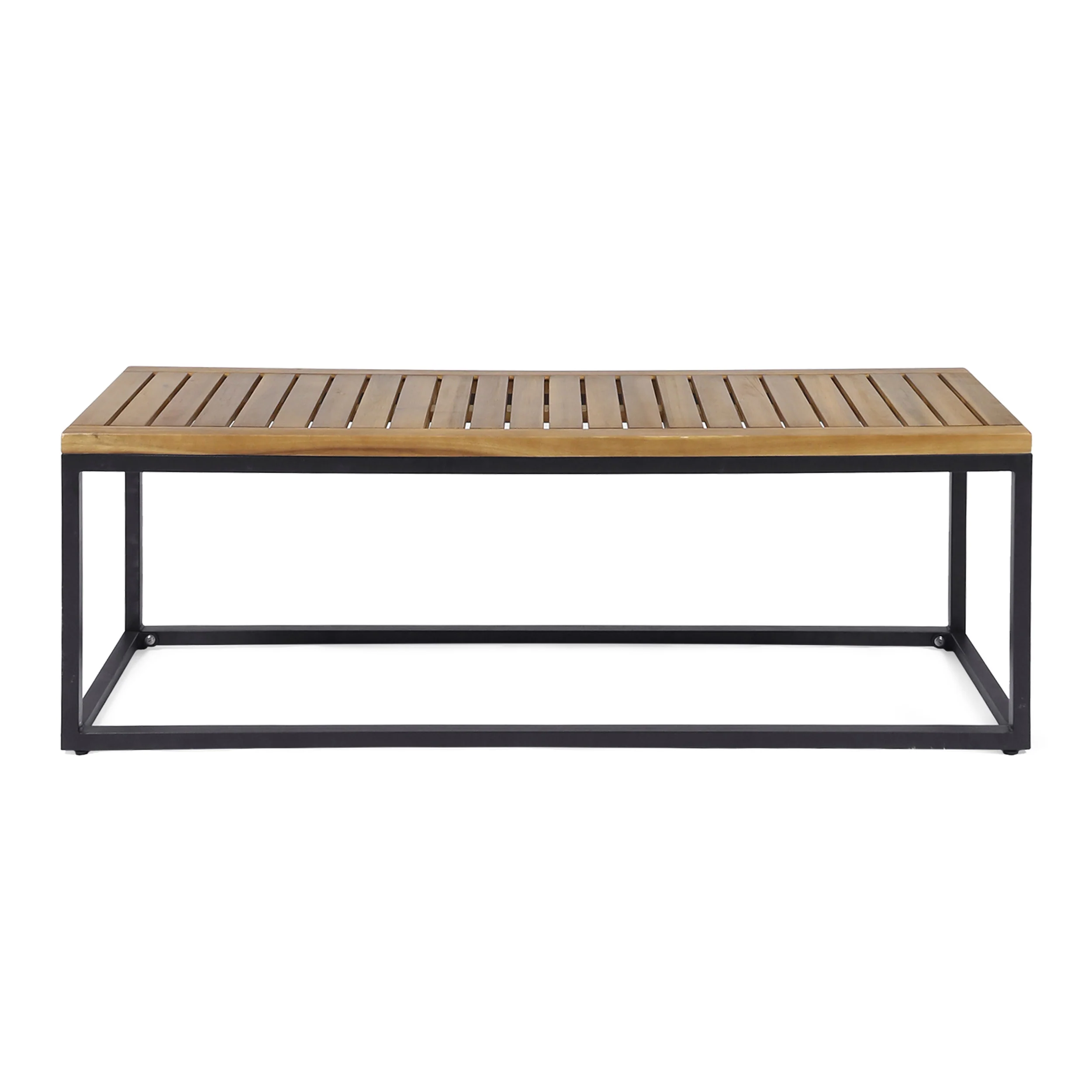 Drew Outdoor Industrial Acacia Wood and Iron Bench - furnishings
