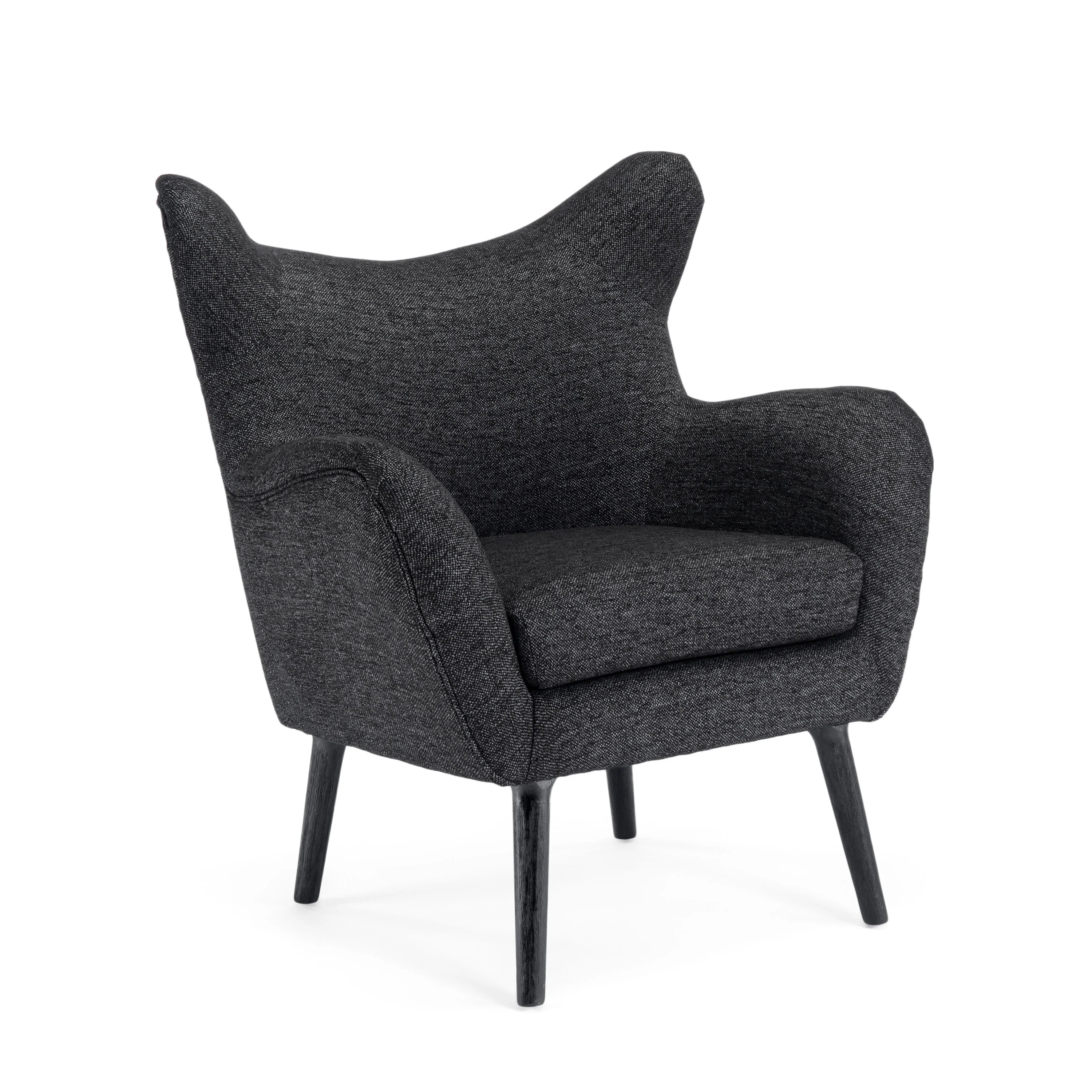 Eastdale Mid Century Modern Upholstered Wingback Club Chair, Black Textured Tweed and Black - furnishings