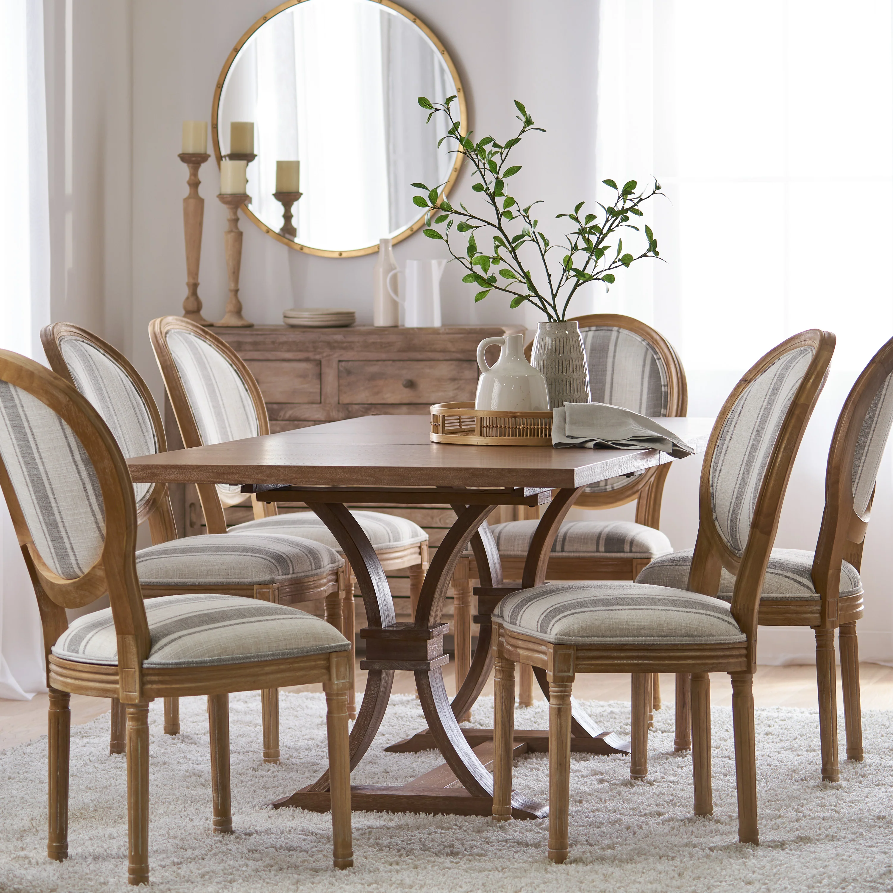Dason French Country Fabric Upholstered Wood 7 Piece Dining Set - furnishings