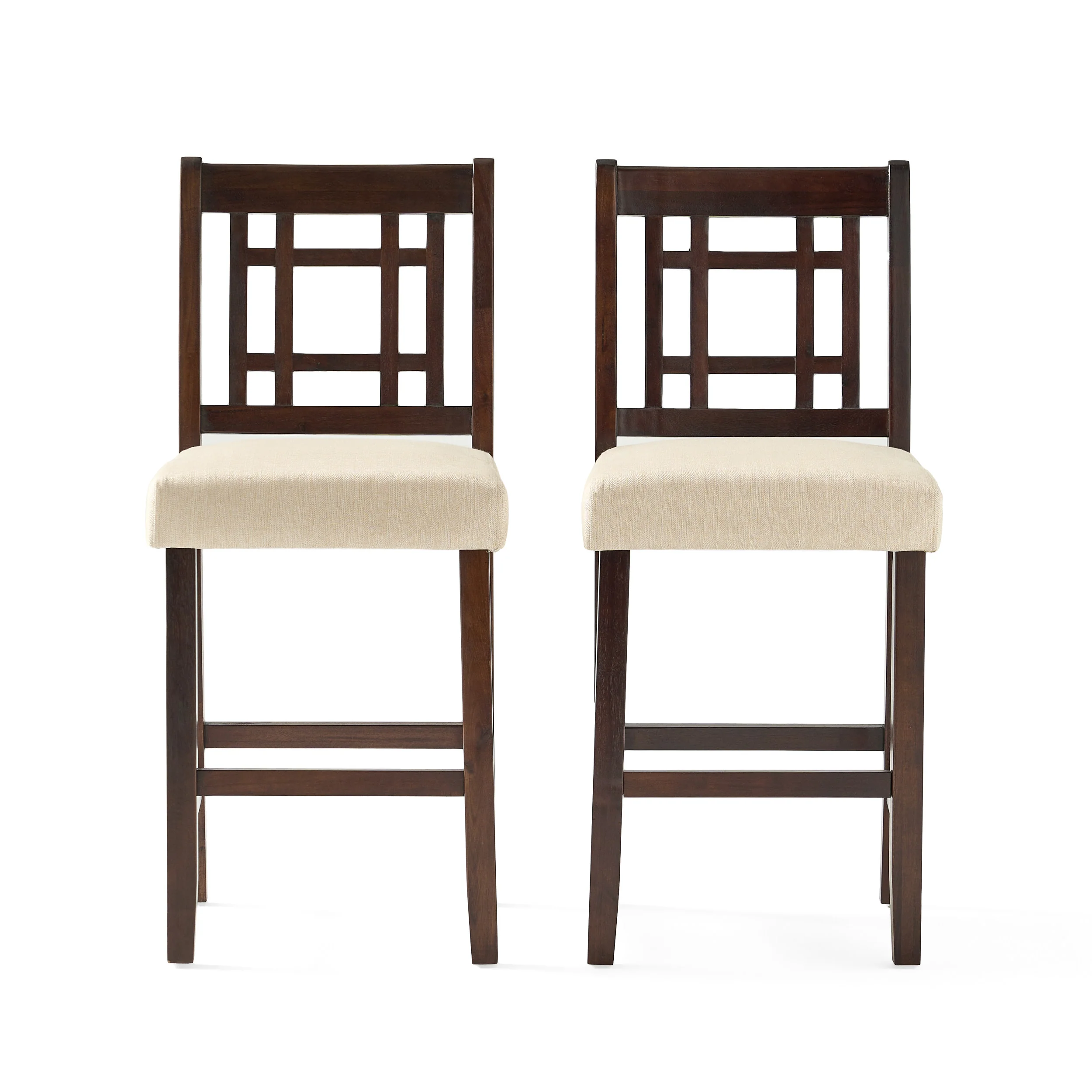 Etodens 26-Inch Brown Mahogany Acacia Counterstool with Beige Cushion (Set of 2) - furnishings
