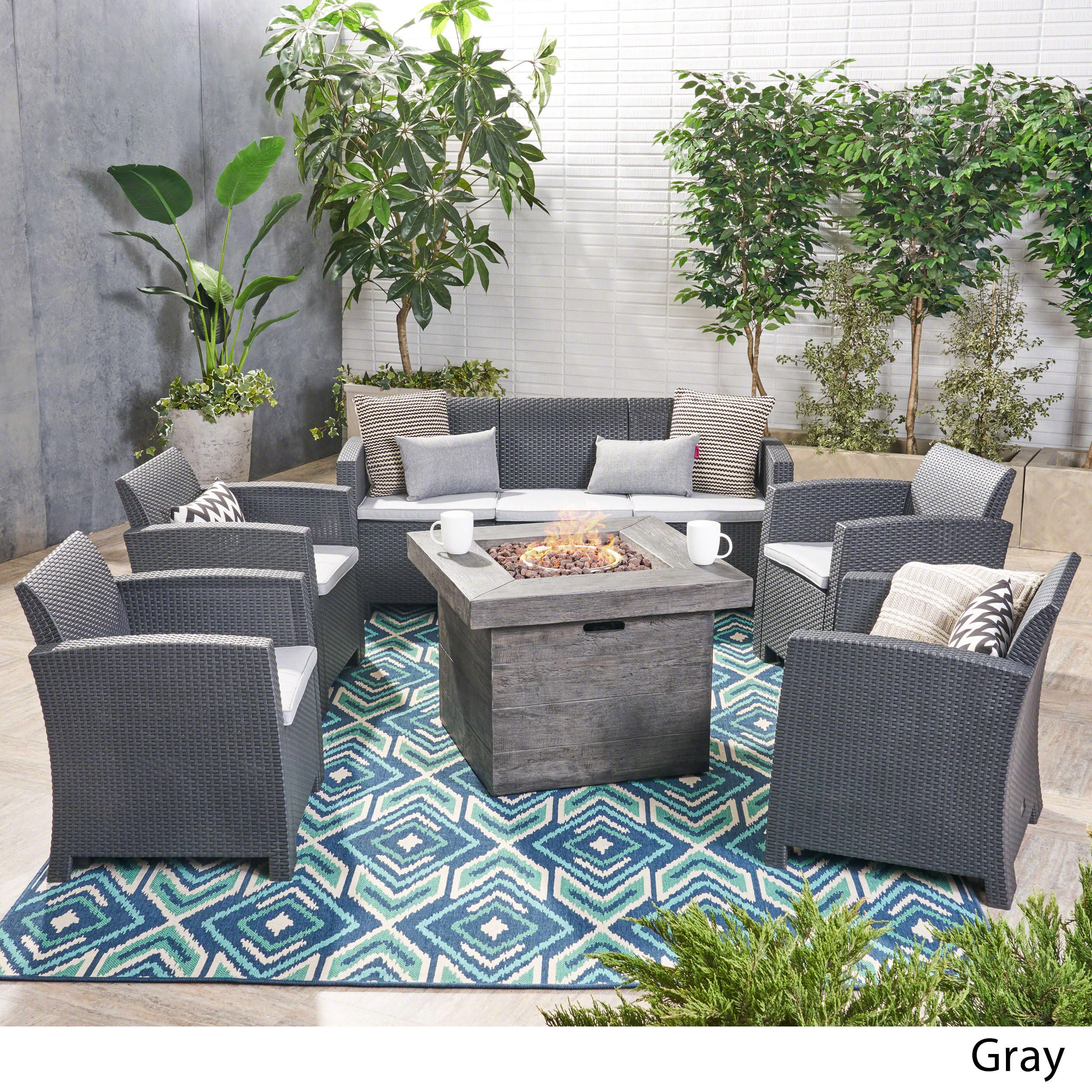 Peter Outdoor 7-Seater Chat Set with Fire Pit - furnishings