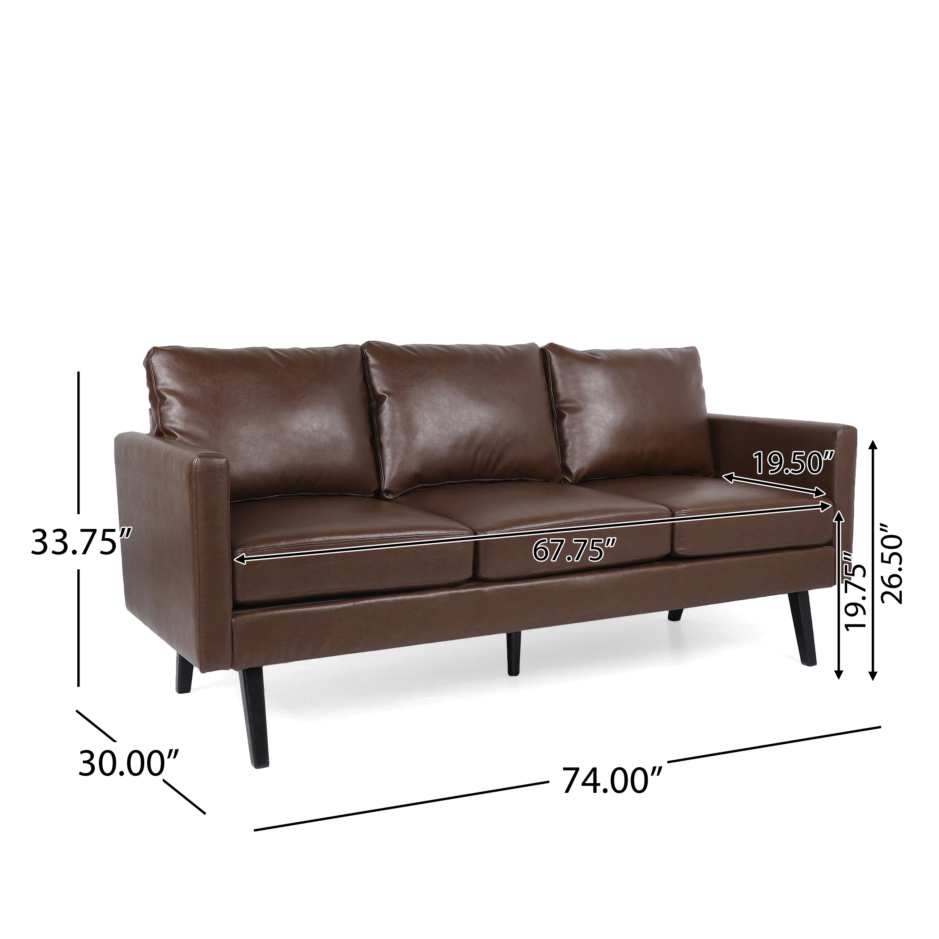 Dowd Mid Century Modern Faux Leather 3 Seater Sofa - furnishings