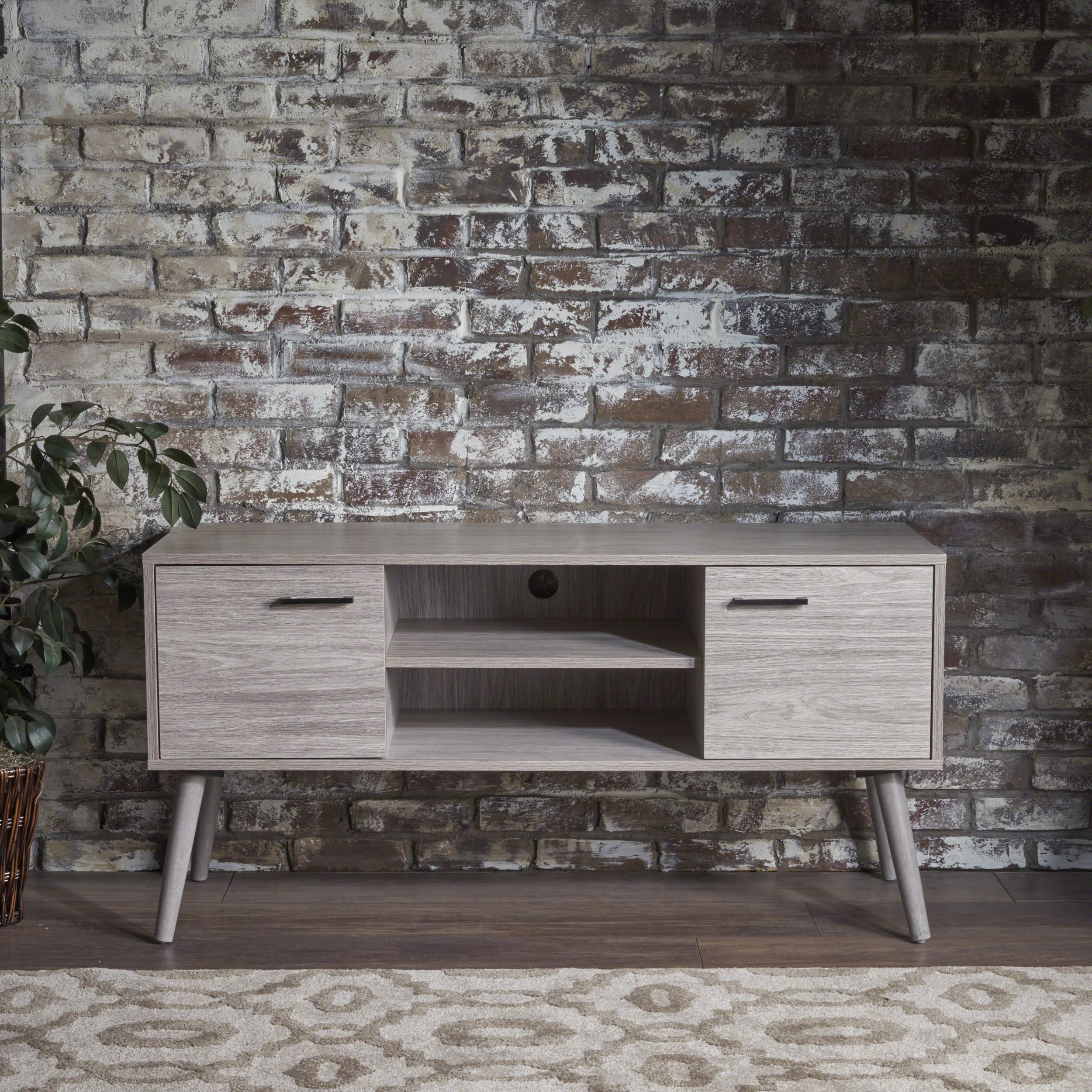 Amal Mid Century Modern 2 Cabinets & Shelves TV Stand - furnishings