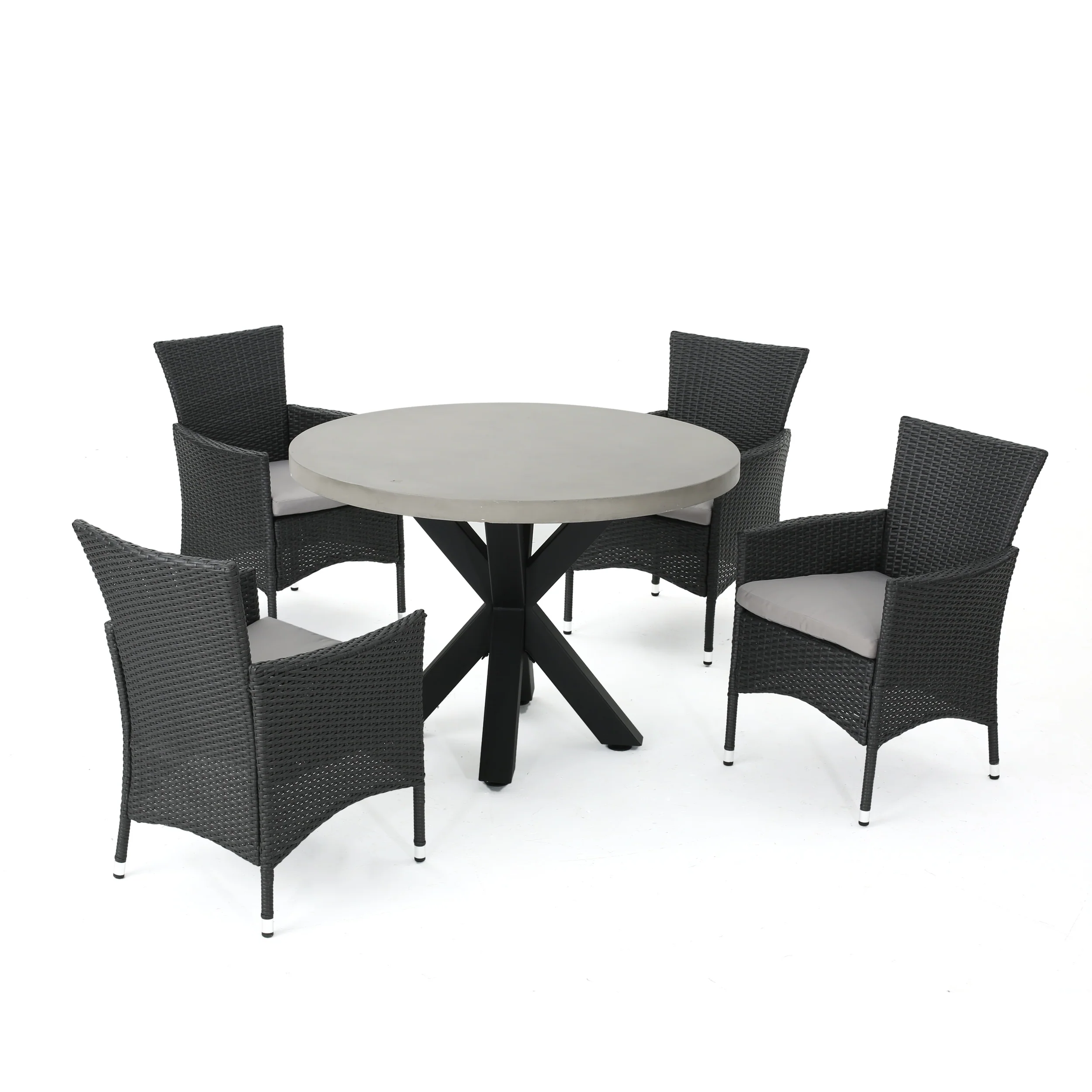 Sansai Outdoor Transitional 5 Piece Wicker Dining Set with Lightweight Concrete Table - furnishings