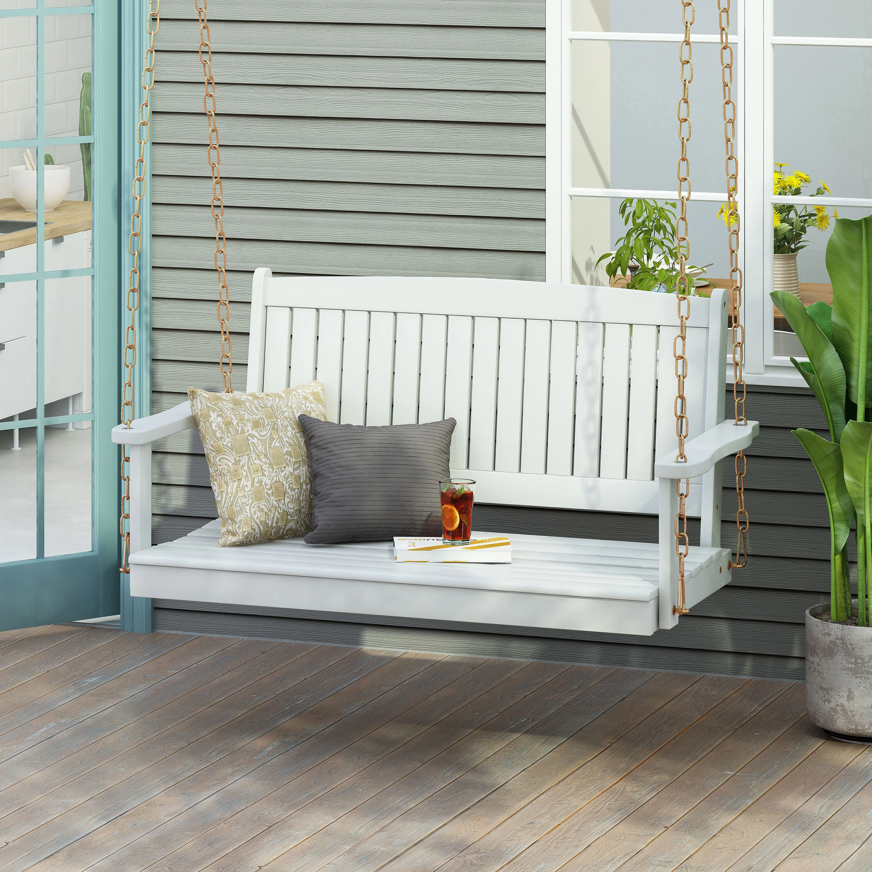 Caspian Outdoor Acacia Wood Porch Swing - furnishings