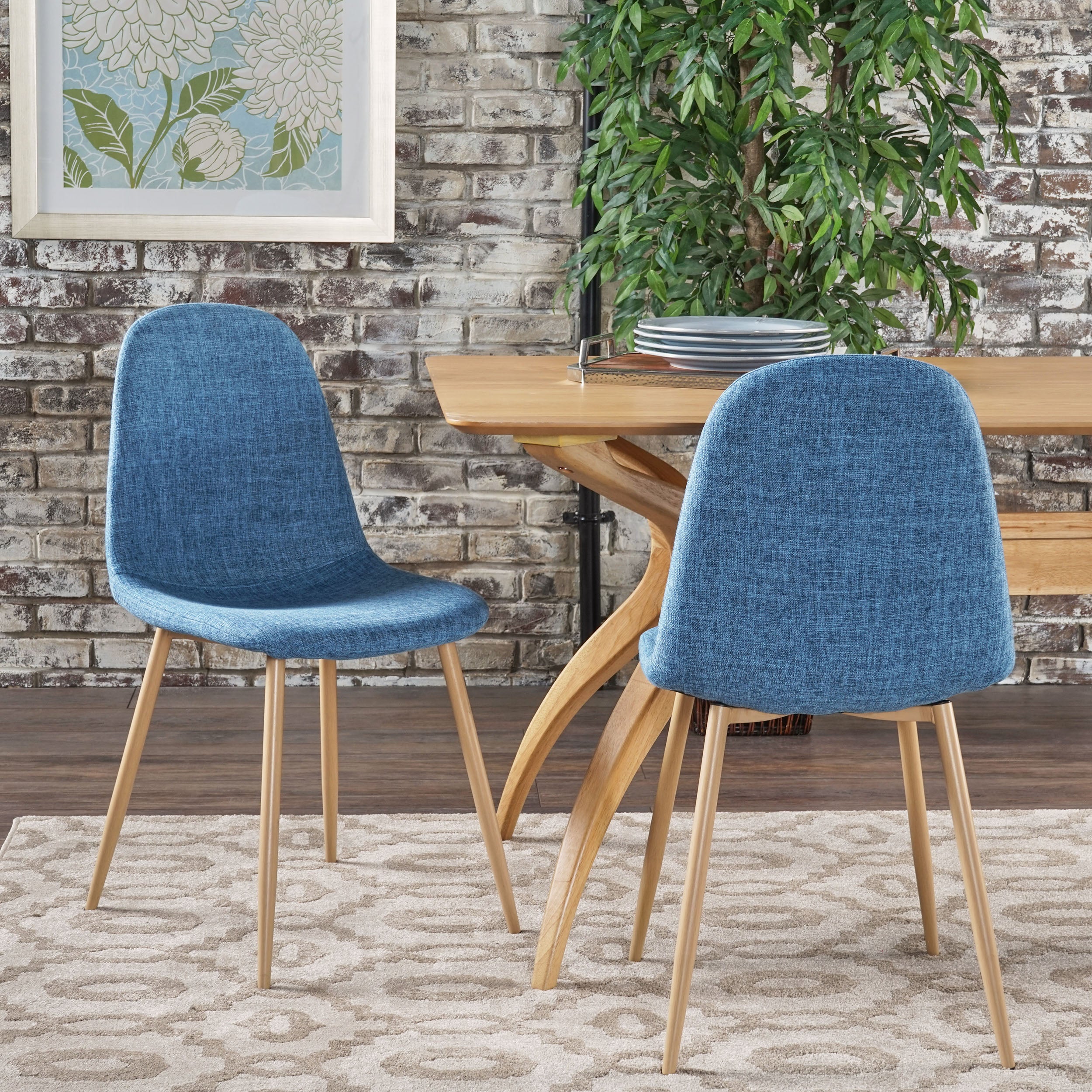 Resta Mid Century Fabric Dining Chairs with Wood Finished Metal Legs (Set of 2) - furnishings